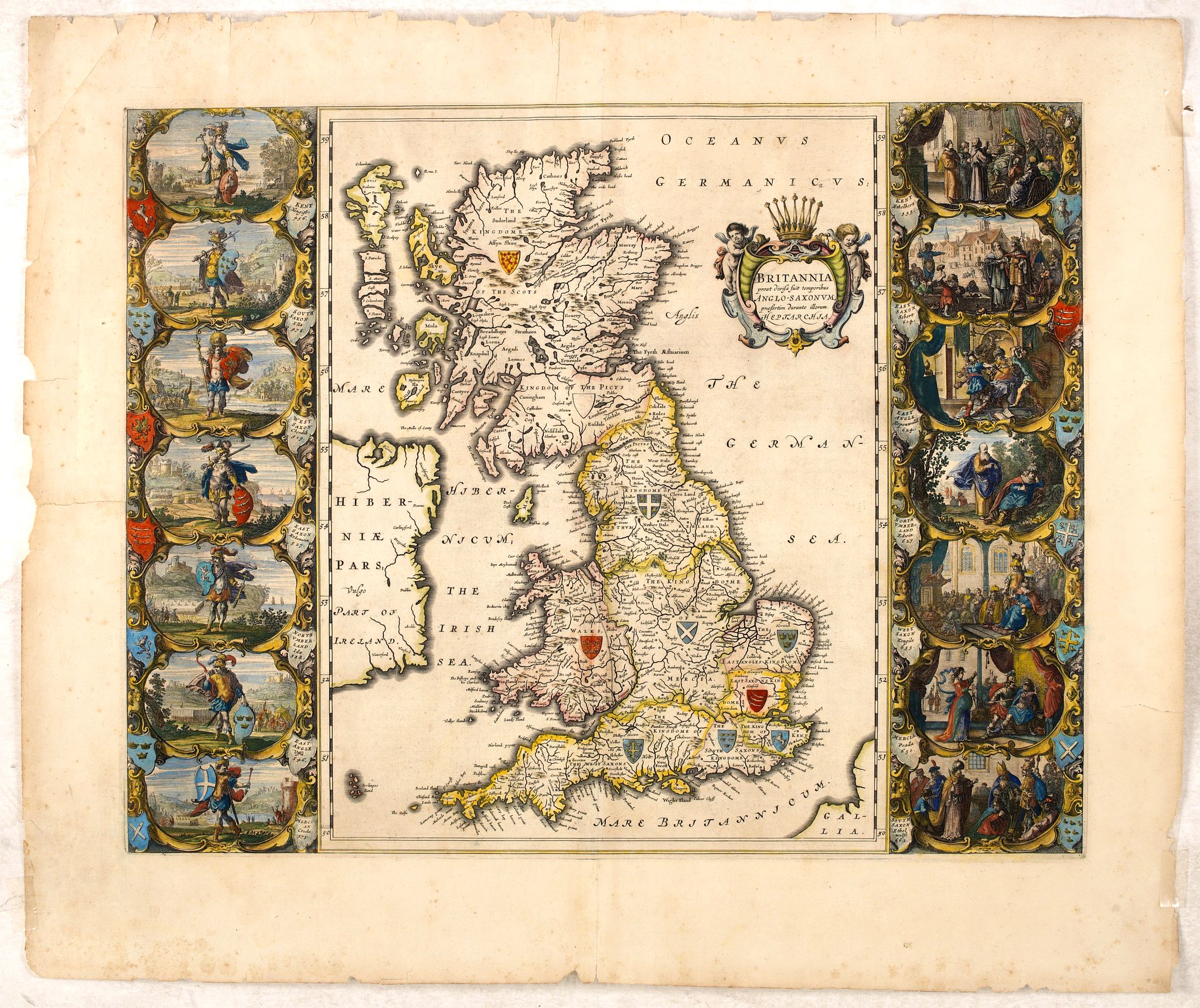 BLAEU, J., Britannia prout divisa suit temporibus Anglo-Saxonum, præsertim durante illorum Heptarchia., antique map, old maps