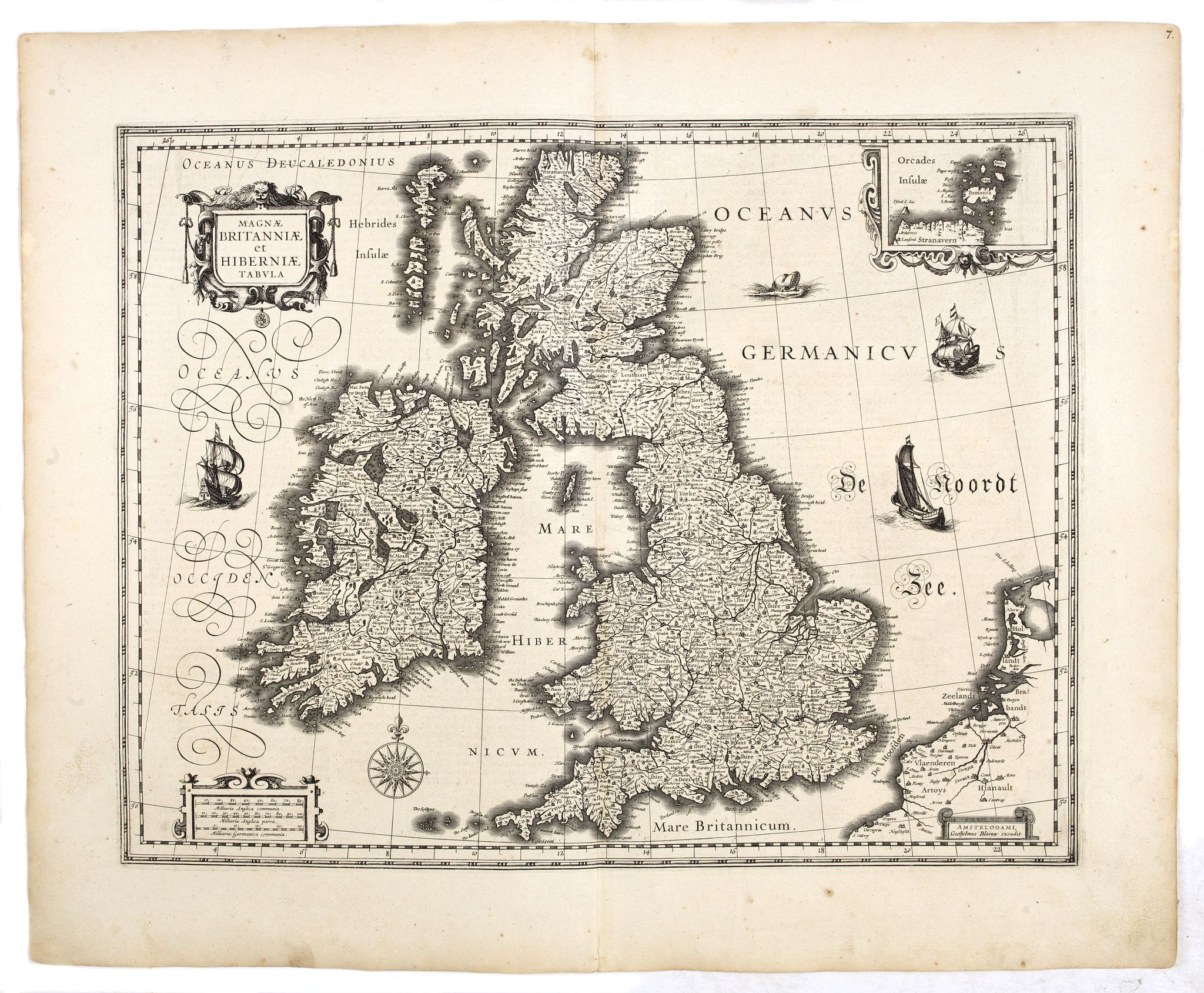 BLAEU, W., Magnae Britanniae et Hiberniae Tabula., antique map, old maps