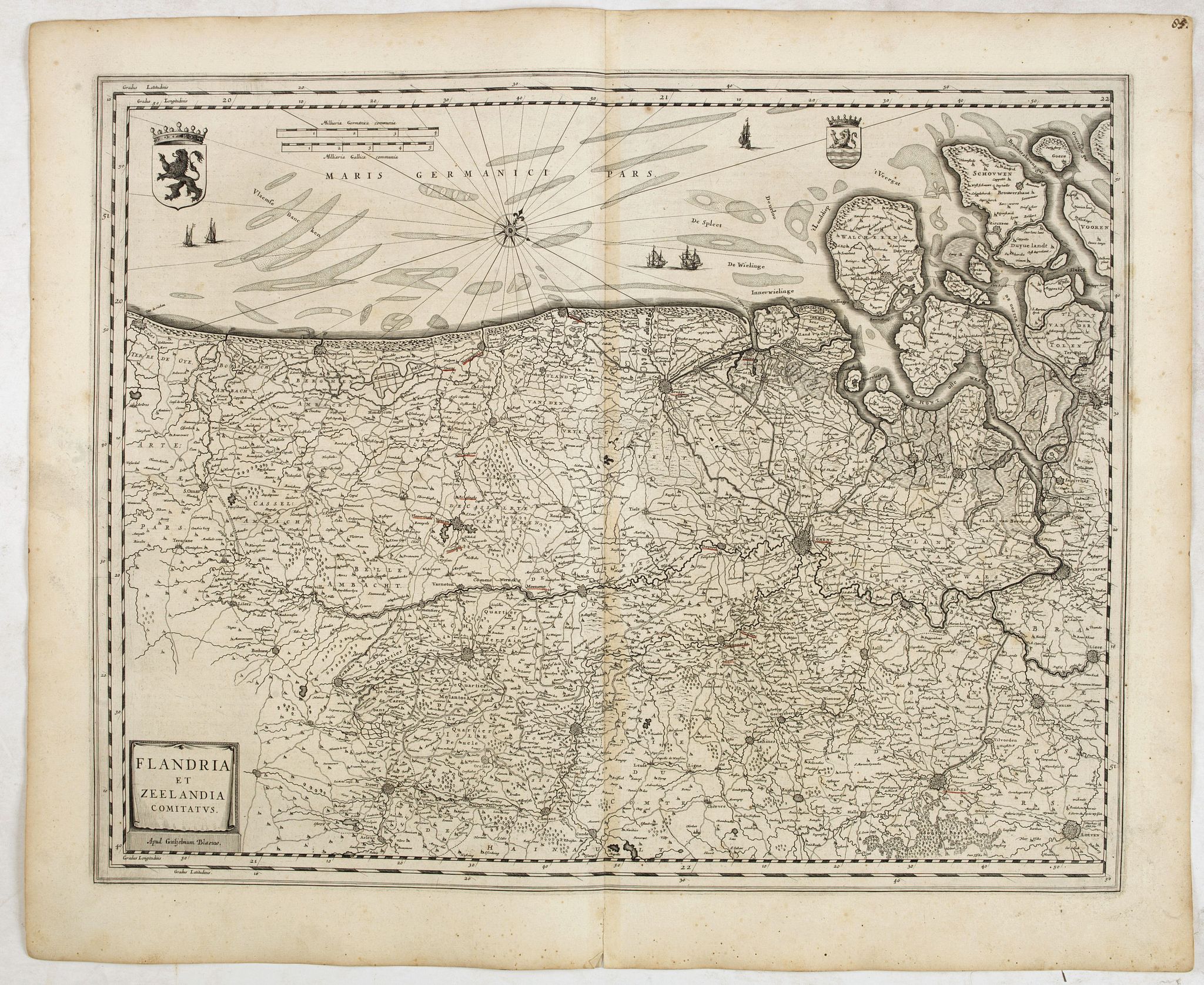 BLAEU, W., Flandria et Zeelandia Comitatus., antique map, old maps