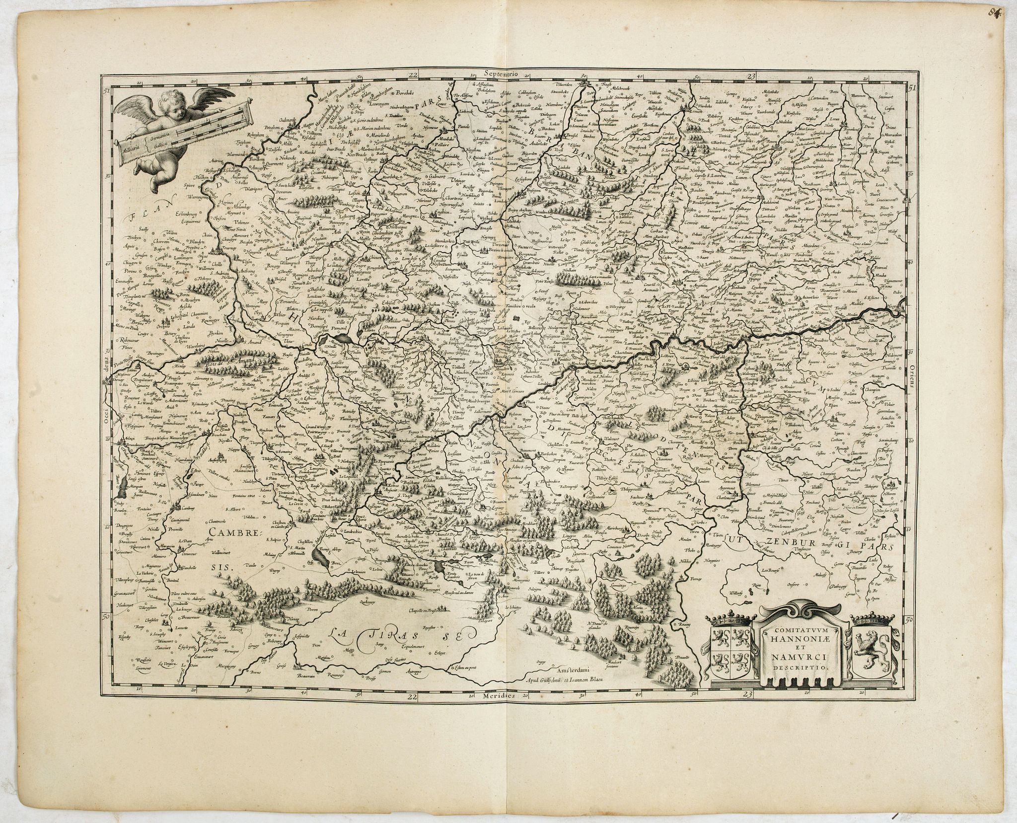 BLAEU, W., Comitatum Hannoniae et Namurci descriptio., antique map, old maps
