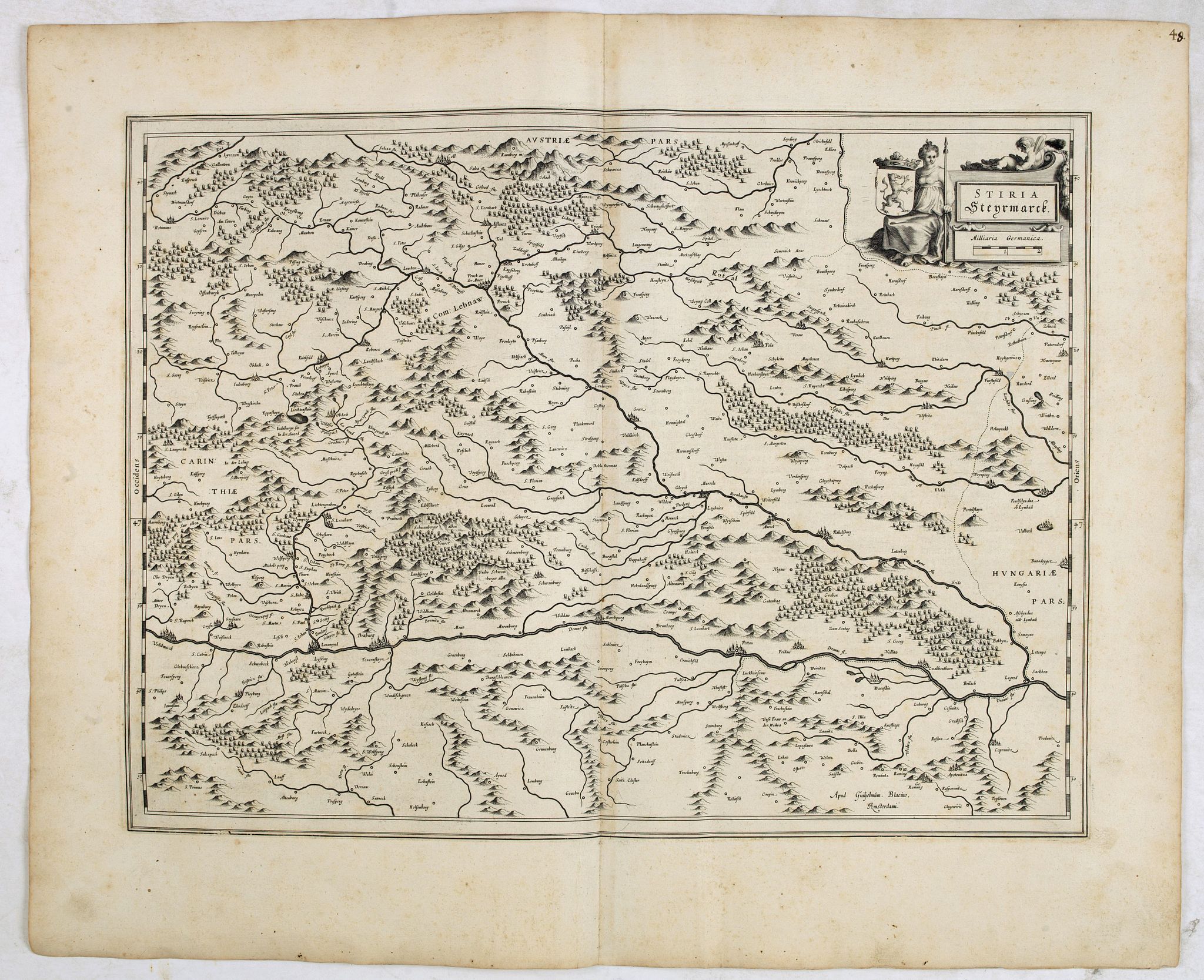 BLAEU, W., Stiria Steyrmarck, antique map, old maps