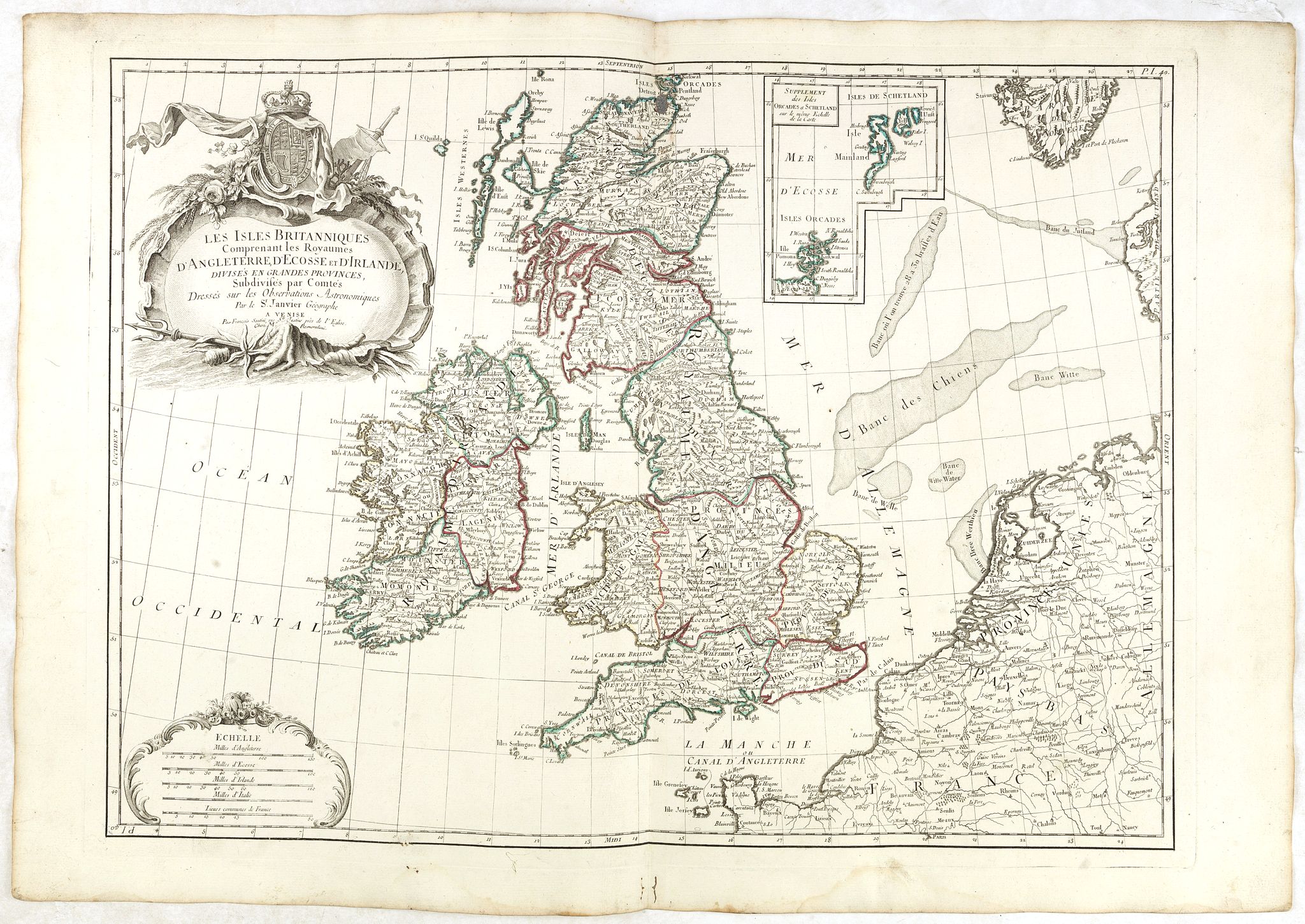 SANTINI, P. / REMONDINI, M., Les Isles Britanniques Comprenant les Royaumes D'Angleterre, D'Ecosse et D'Irlande divisée en grands provinces. . ., antique map, old maps