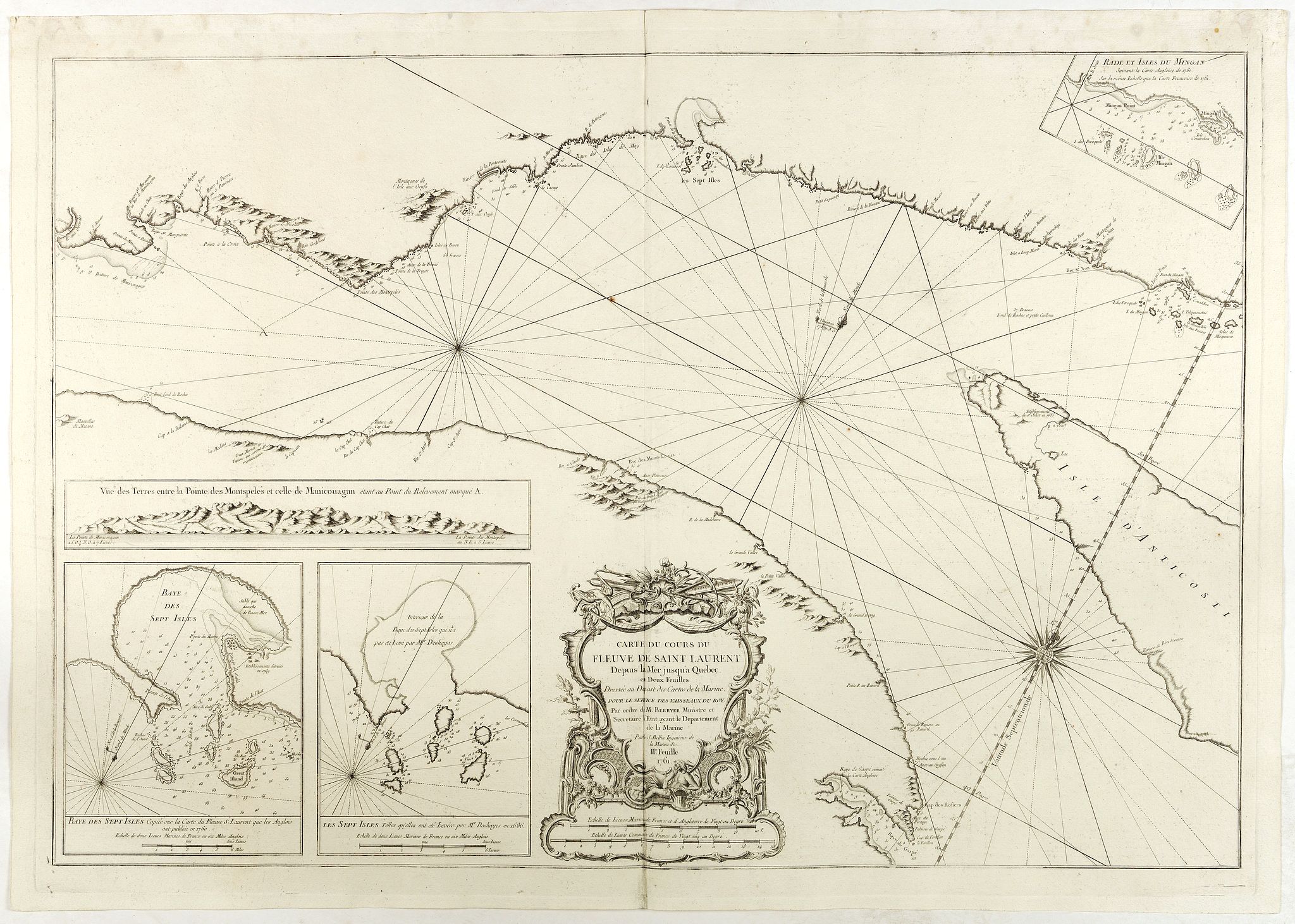 DÉPÔT GÉNÉRAL DE LA MARINE, Carte du cours du fleuve de Saint Laurent depuis la Mer jusqu a Quebec. . ., antique map, old maps