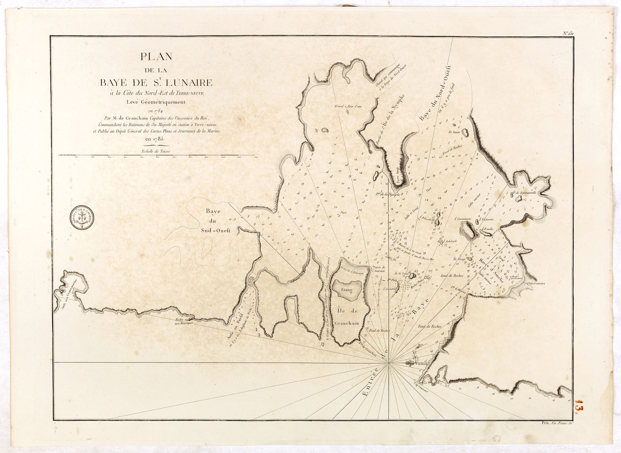 DÉPÔT GÉNÉRAL DE LA MARINE / COOK, J. / LANE, M., Plan de la baie de Saint-Lunaire, à la côte nord-est de Terre-Neuve. . ., antique map, old maps