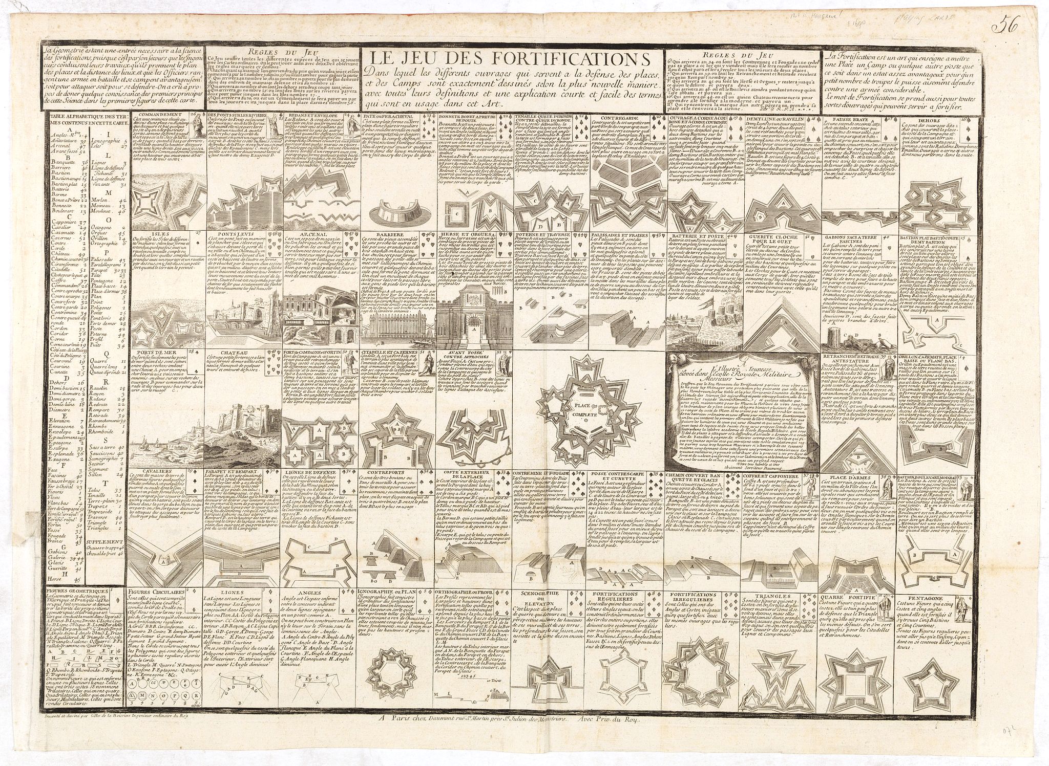 DAUMONT, Le Jeu des fortifications . . . (The Game of Fortifications), antique map, old maps