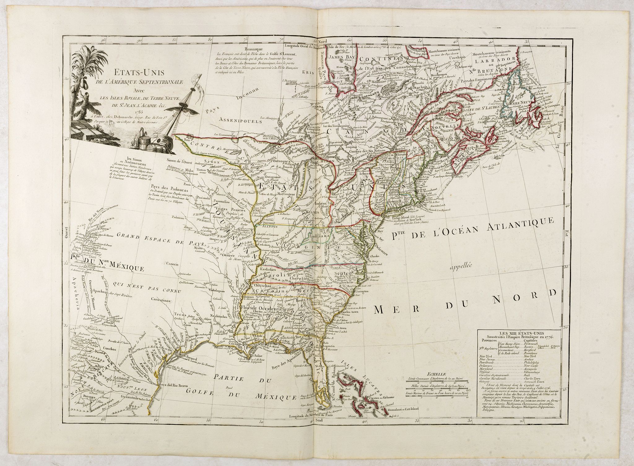 VAUGONDY, R. de / DELAMARCHE, ETATS-UNIS DE L'AMÉRIQUE SEPTENTRIONALE Avec LES ISLES ROYALE, DE TERRE NEUVE…, antique map, old maps