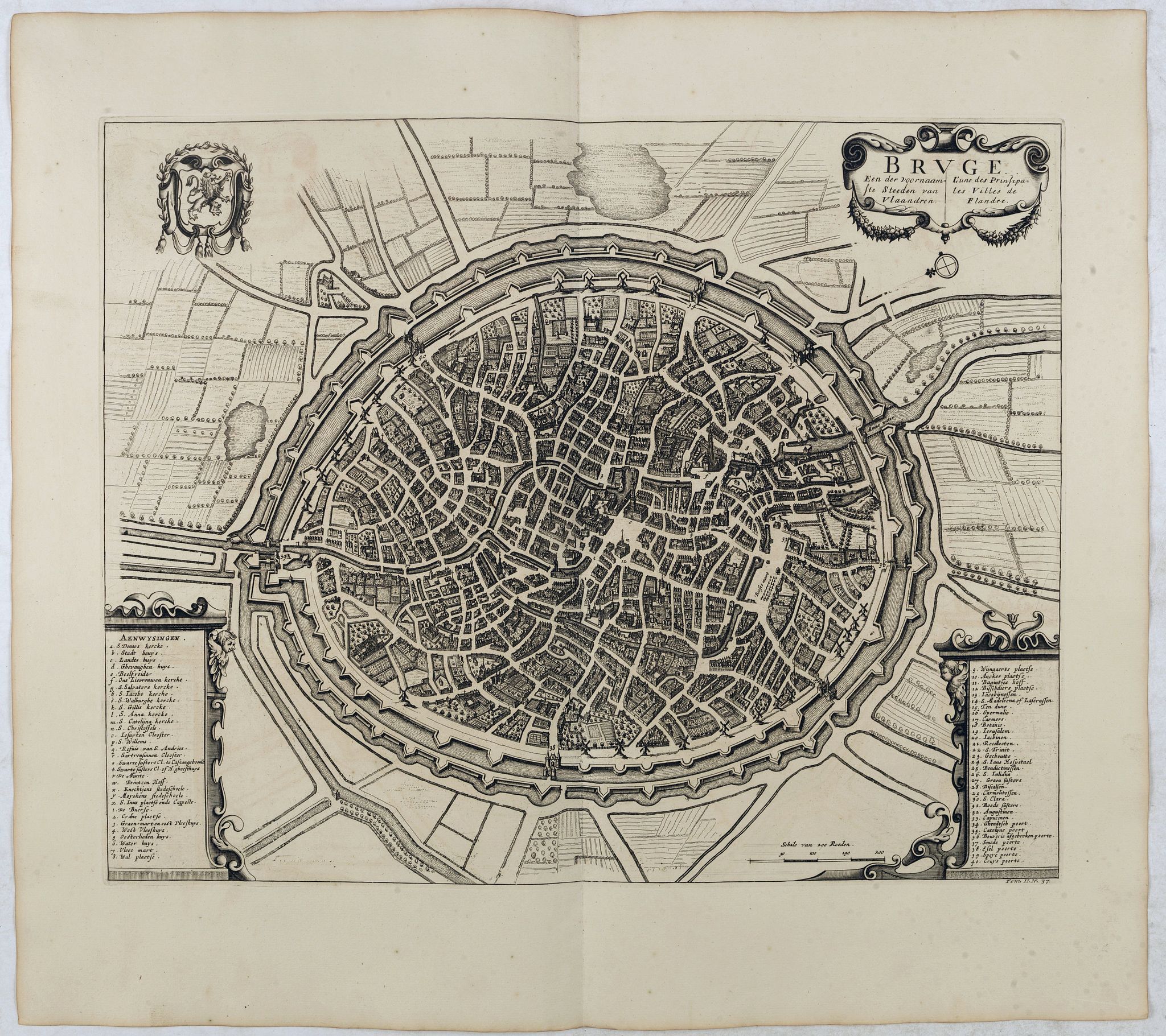 SANDERUS, A. / JANSSONIUS,J. / DE WIT, F., BRUGE een der voornaamste steden van Vlaandren / L'une desPrincipales Villes de Flandre. . ., antique map, old maps