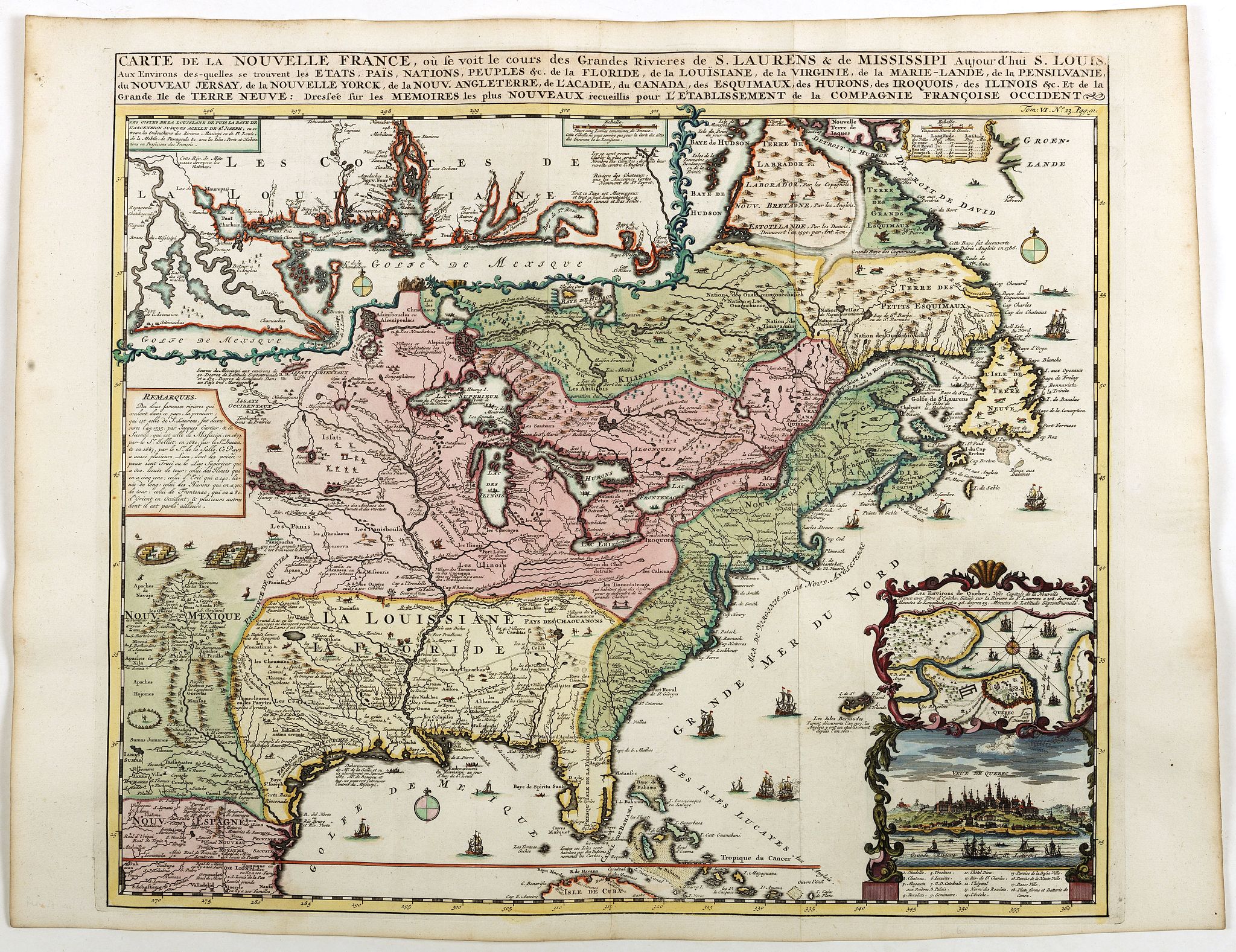 CHATELAIN,H., Carte de la Nouvelle France, ou se voi le cours.., antique map, old maps