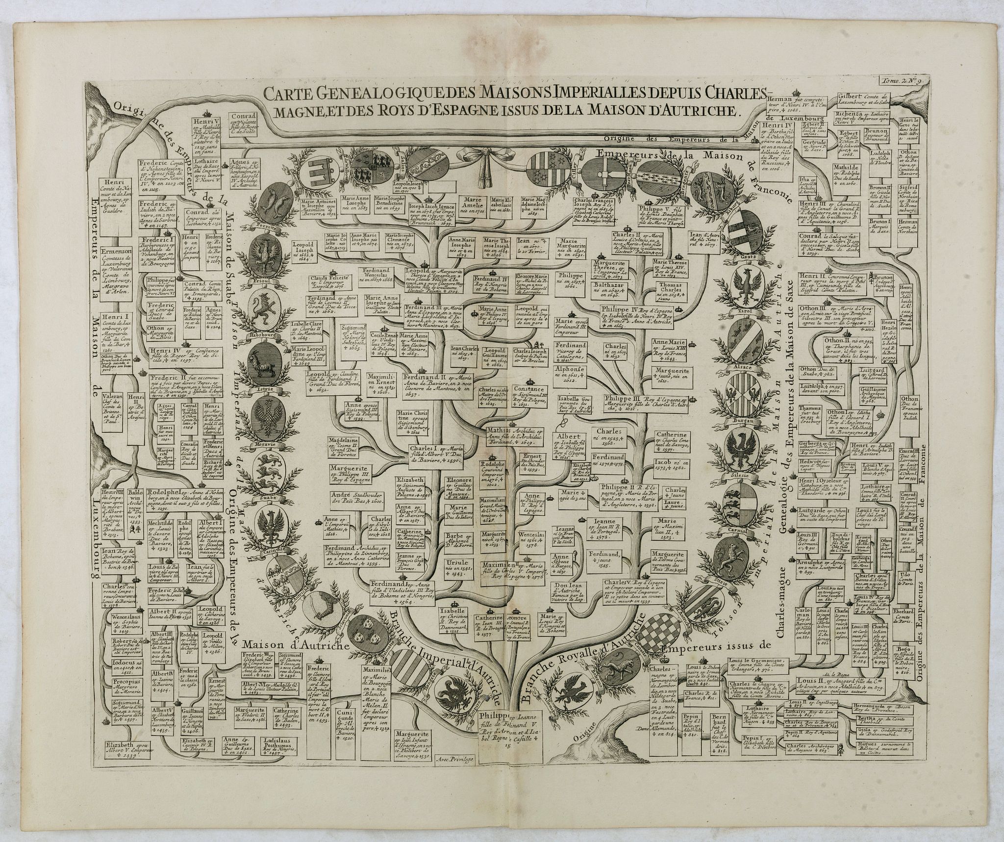 CHATELAIN, H., Carte Genealogique Des Maisons Imperialles Depuis Charles-Magne…, antique map, old maps