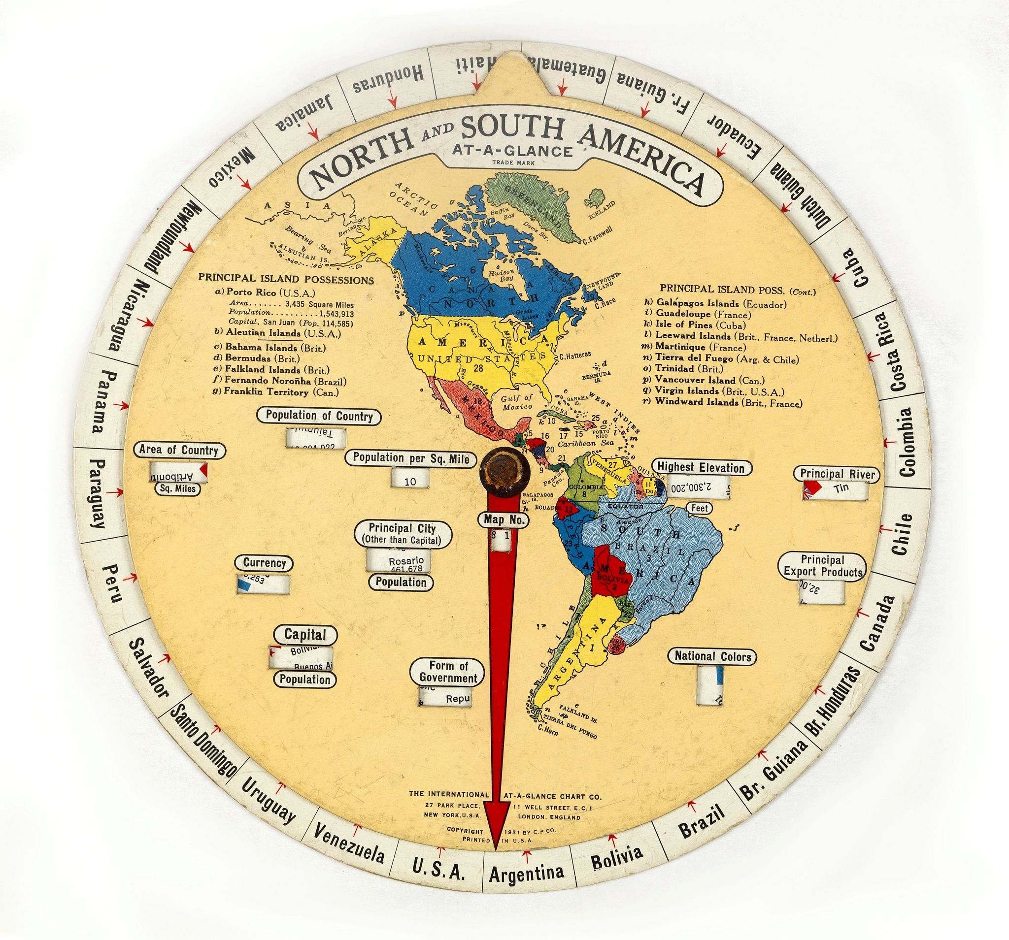 THE INTERNATIONAL AT-A-GLANCE CHART CO., North and South America At-A-Glance., antique map, old maps