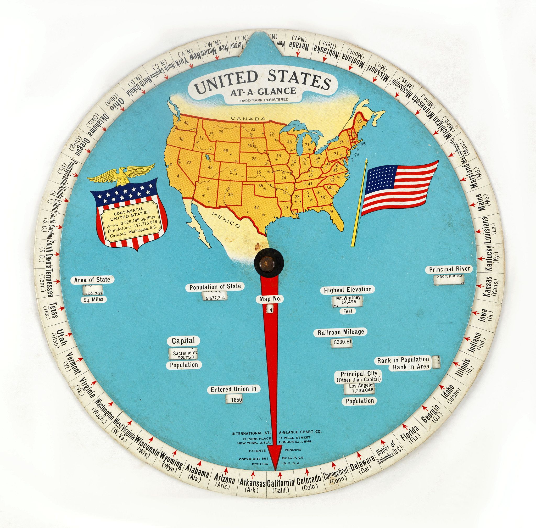 THE INTERNATIONAL AT-A-GLANCE CHART CO., United States At-A-Glance., antique map, old maps