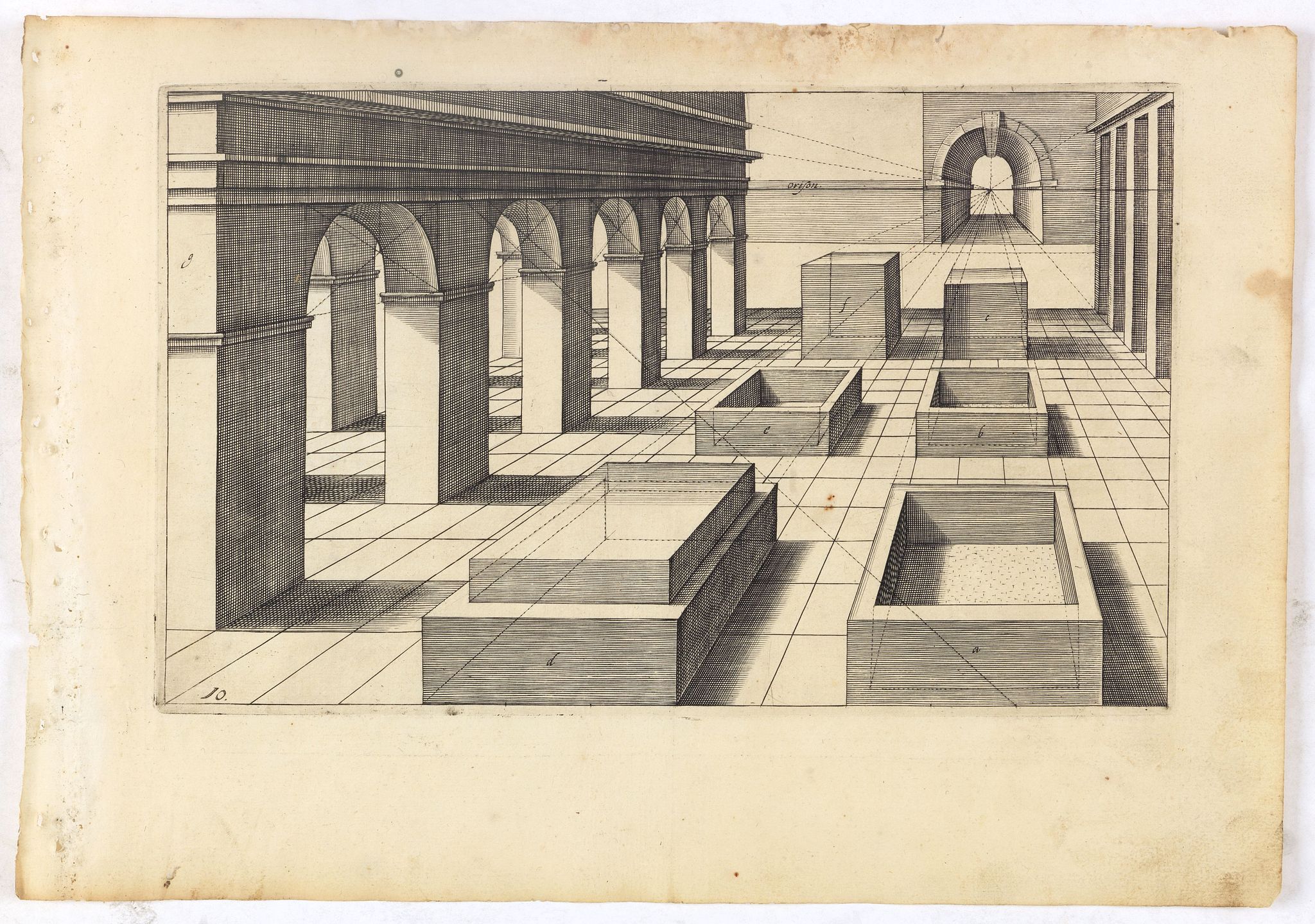 VREDEMAN DE VRIES, J. / HONDIUS, H., Perspective print by Vredeman de Vries. 10, antique map, old maps