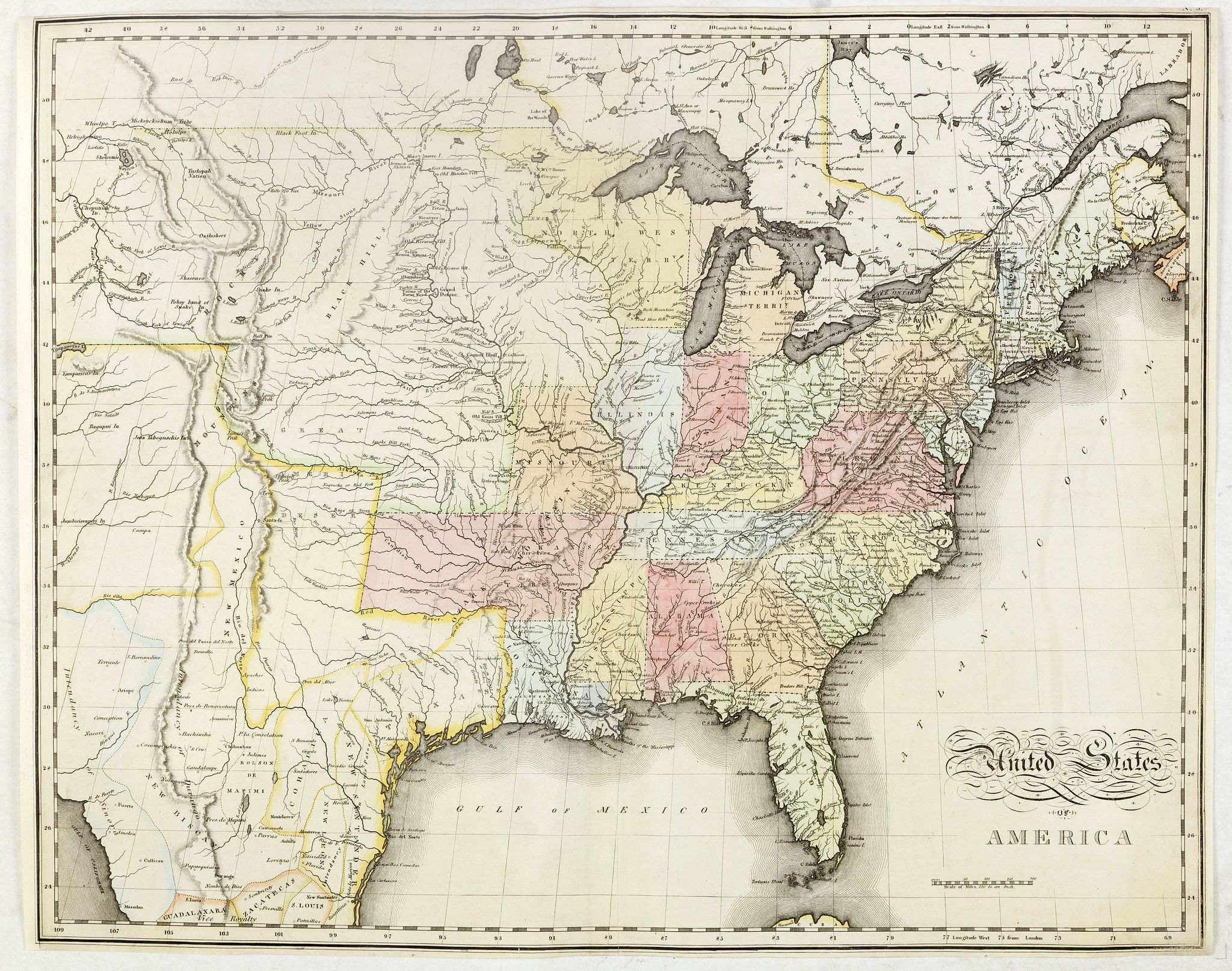 MELISH, J., United States of America., antique map, old maps