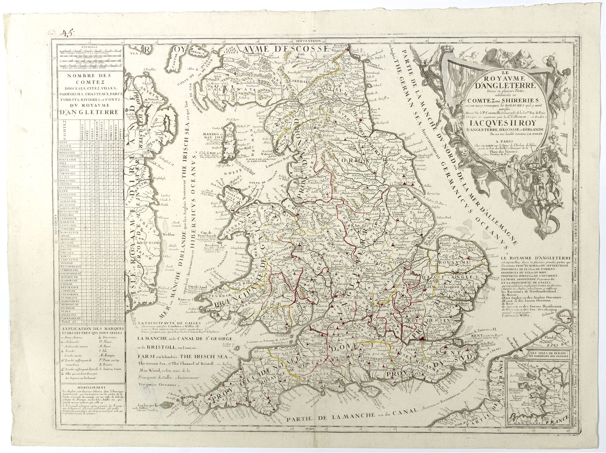 NOLIN, J.B. / CORONELLI, P., Le Royaume d'Angleterre., antique map, old maps