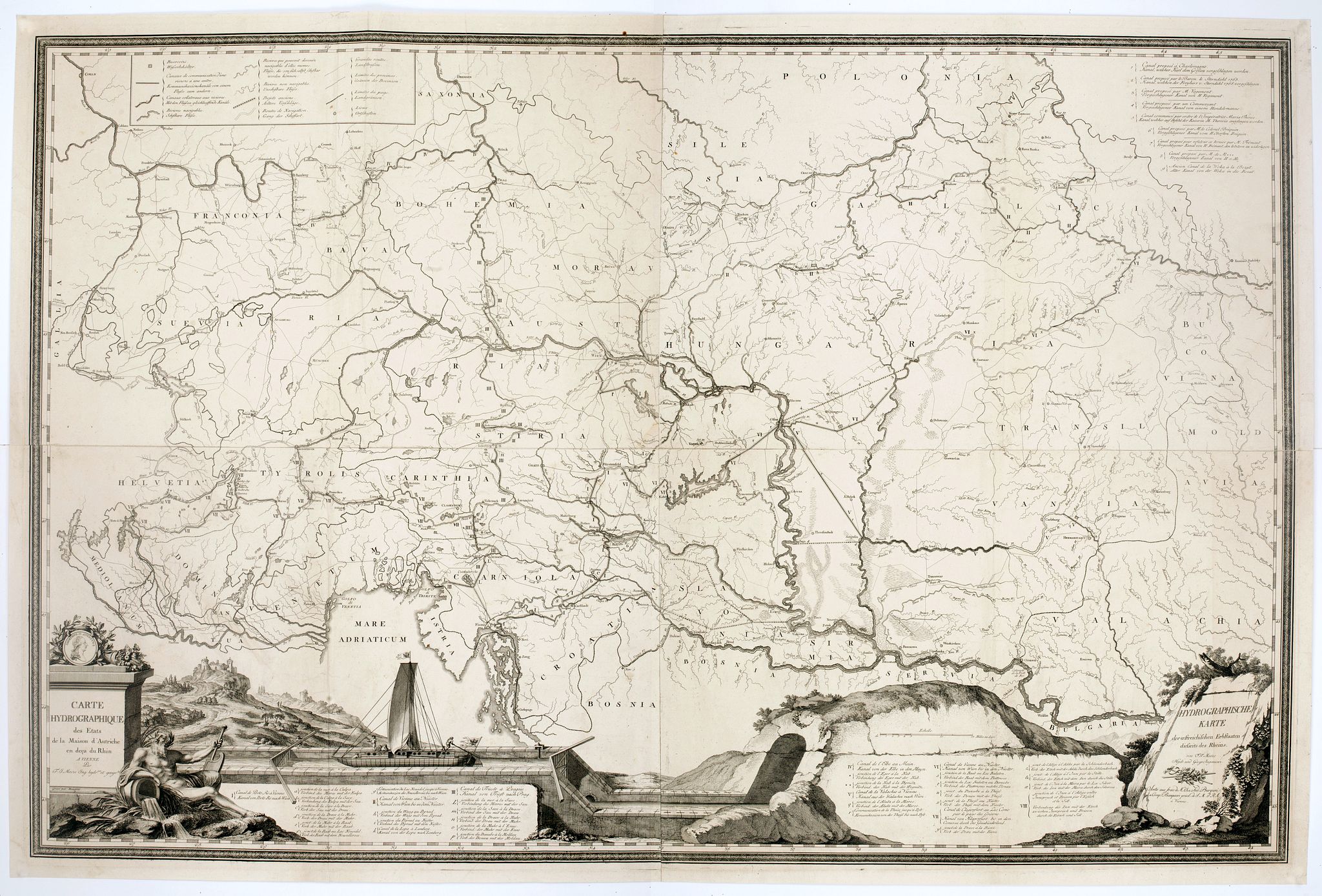 MAIRE, F.J., Carte Hydrographique des Etats de la Maison d'Autriche en deça du Rhin., antique map, old maps
