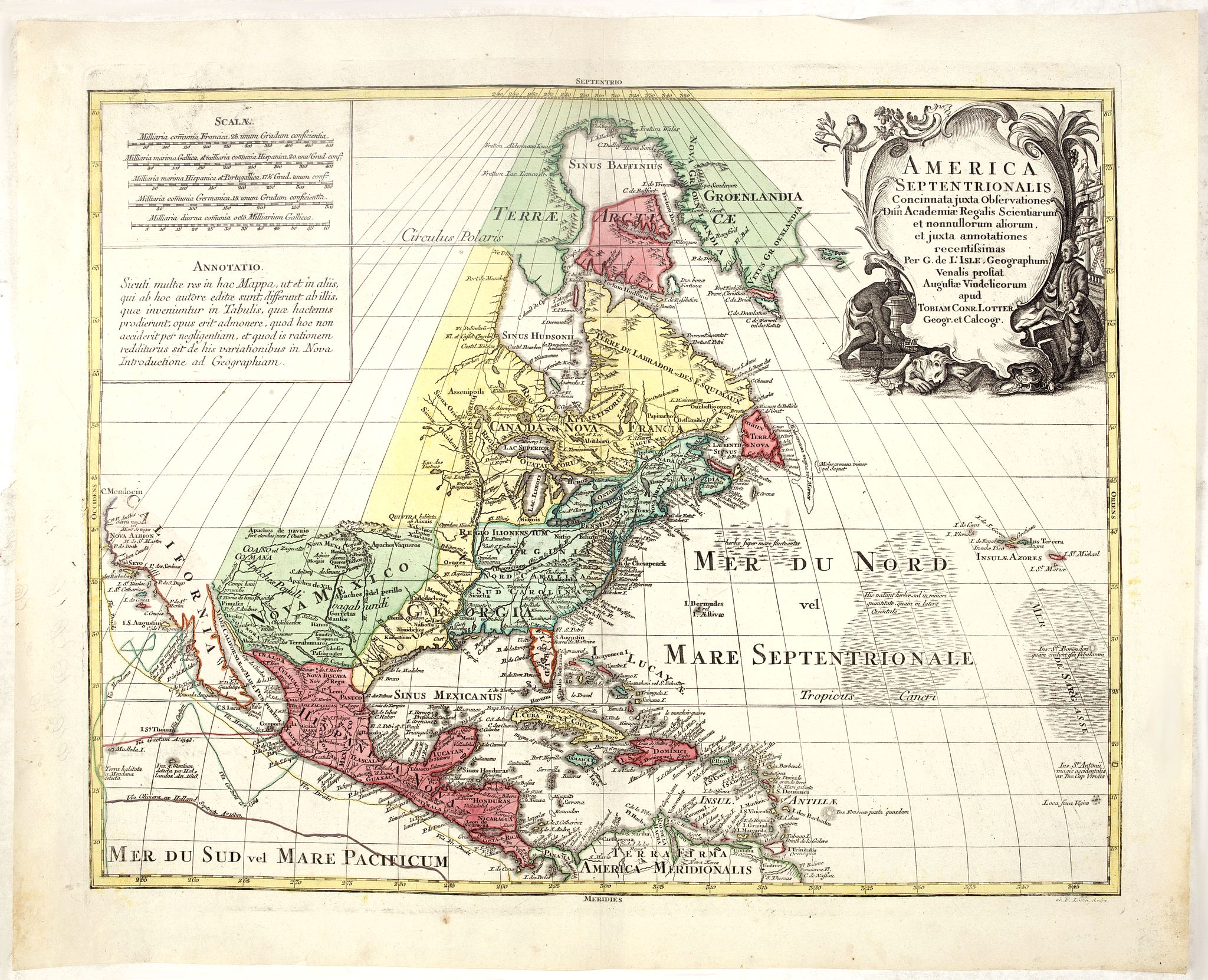LOTTER, T.C., America Septentrionalis concinnata . . ., antique map, old maps