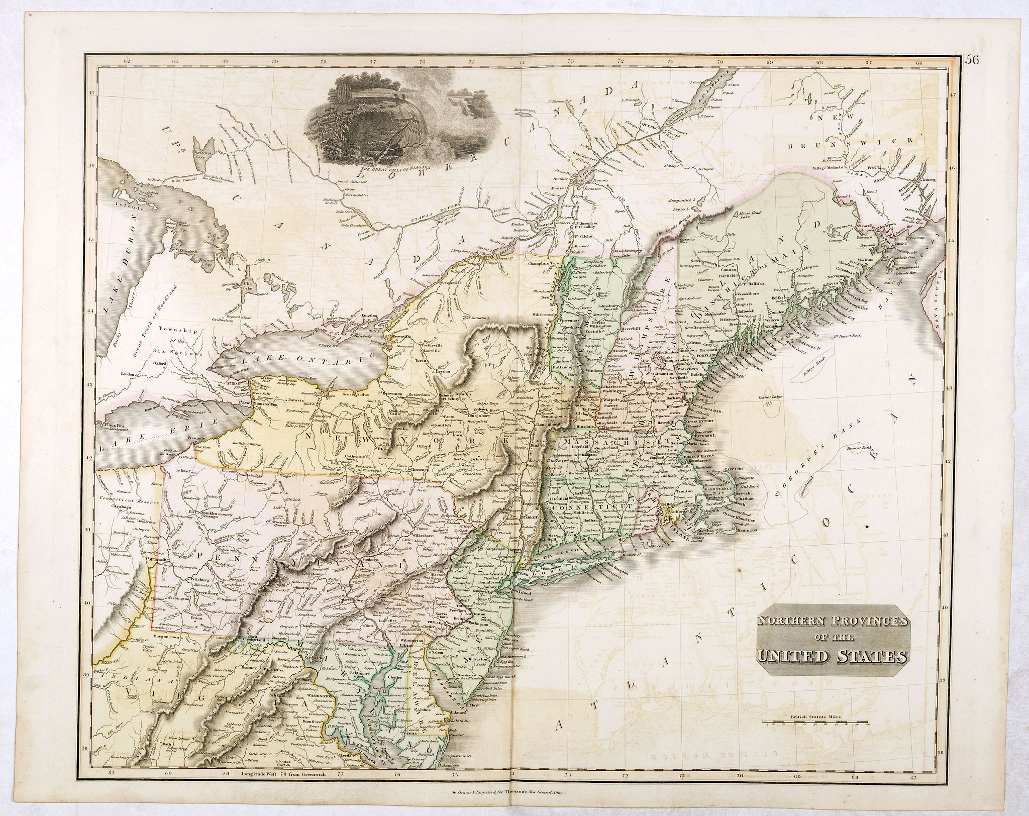 THOMSON, J., Northern Provinces of the United States., antique map, old maps