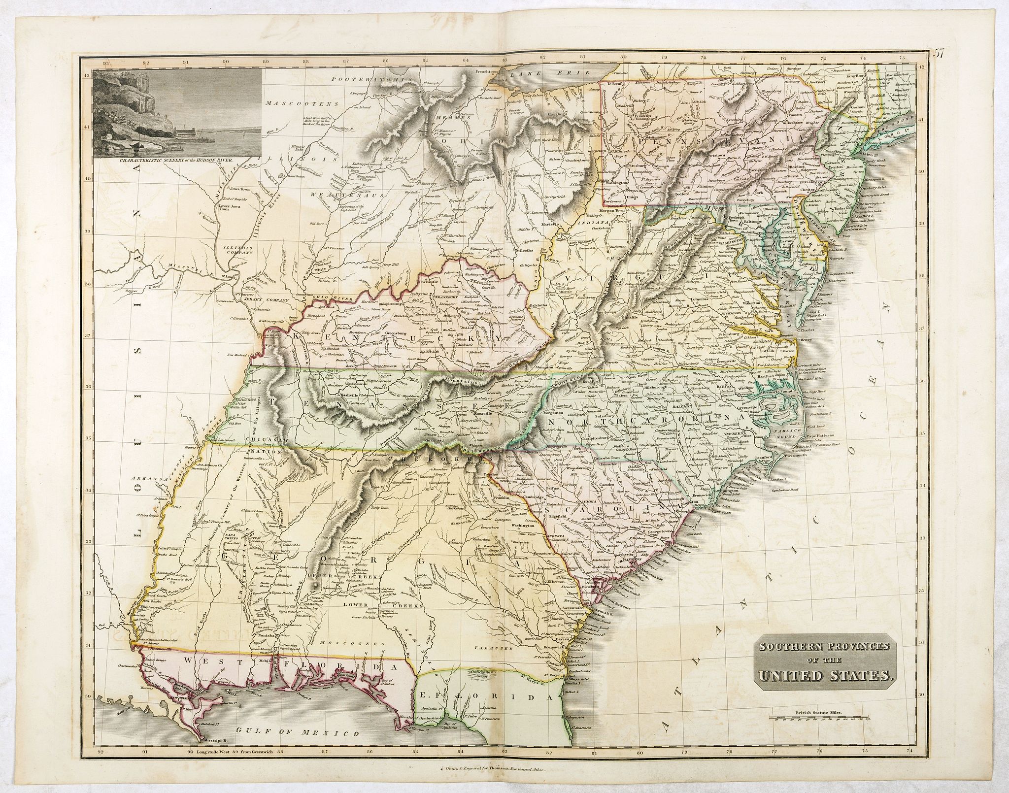 THOMSON, J., Southern Provinces of the United States., antique map, old maps