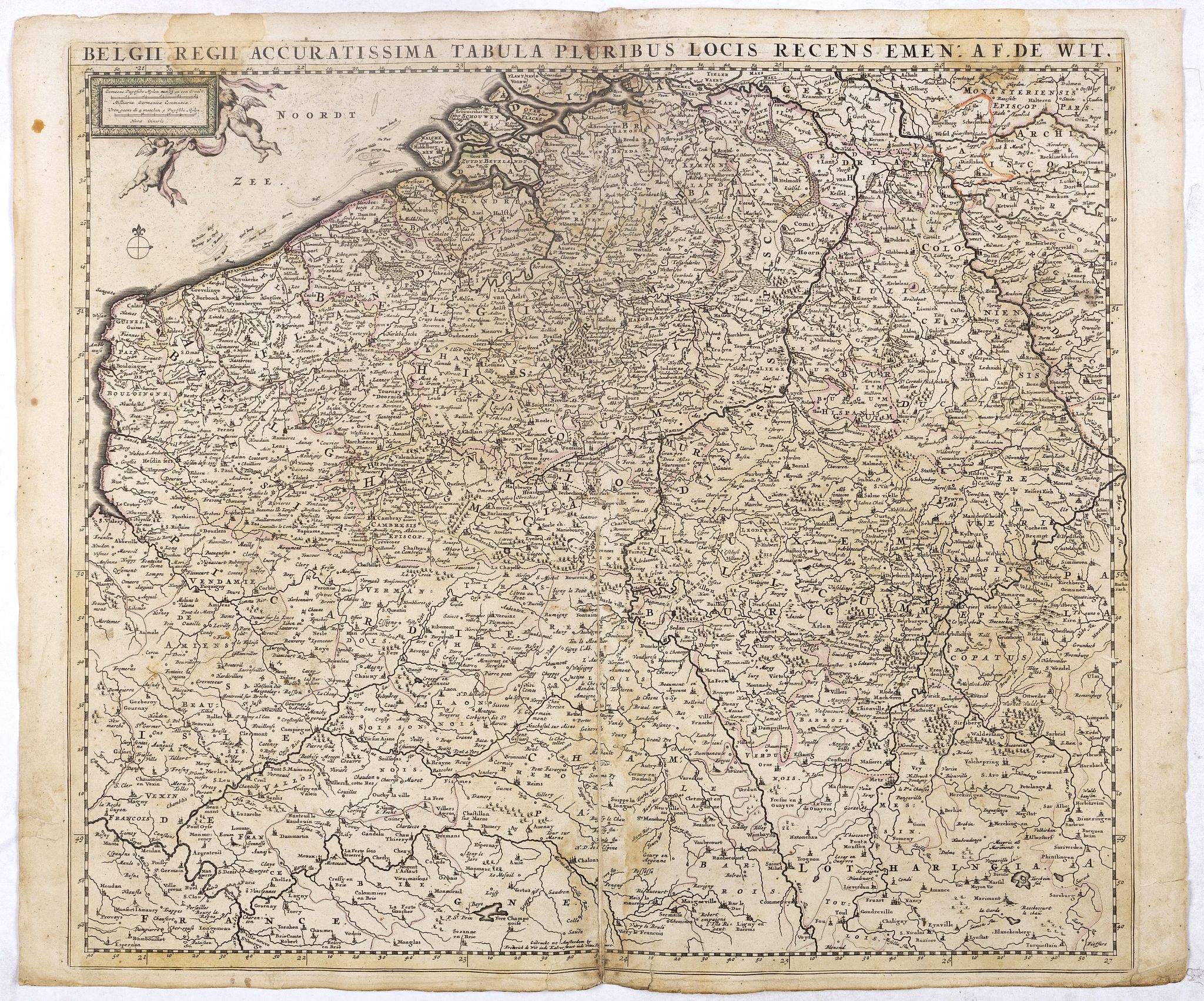 DE WIT, F, Belgii Regii Accuratissima Tabula Pluribus Locis recens emen: A F. DE Wit., antique map, old maps
