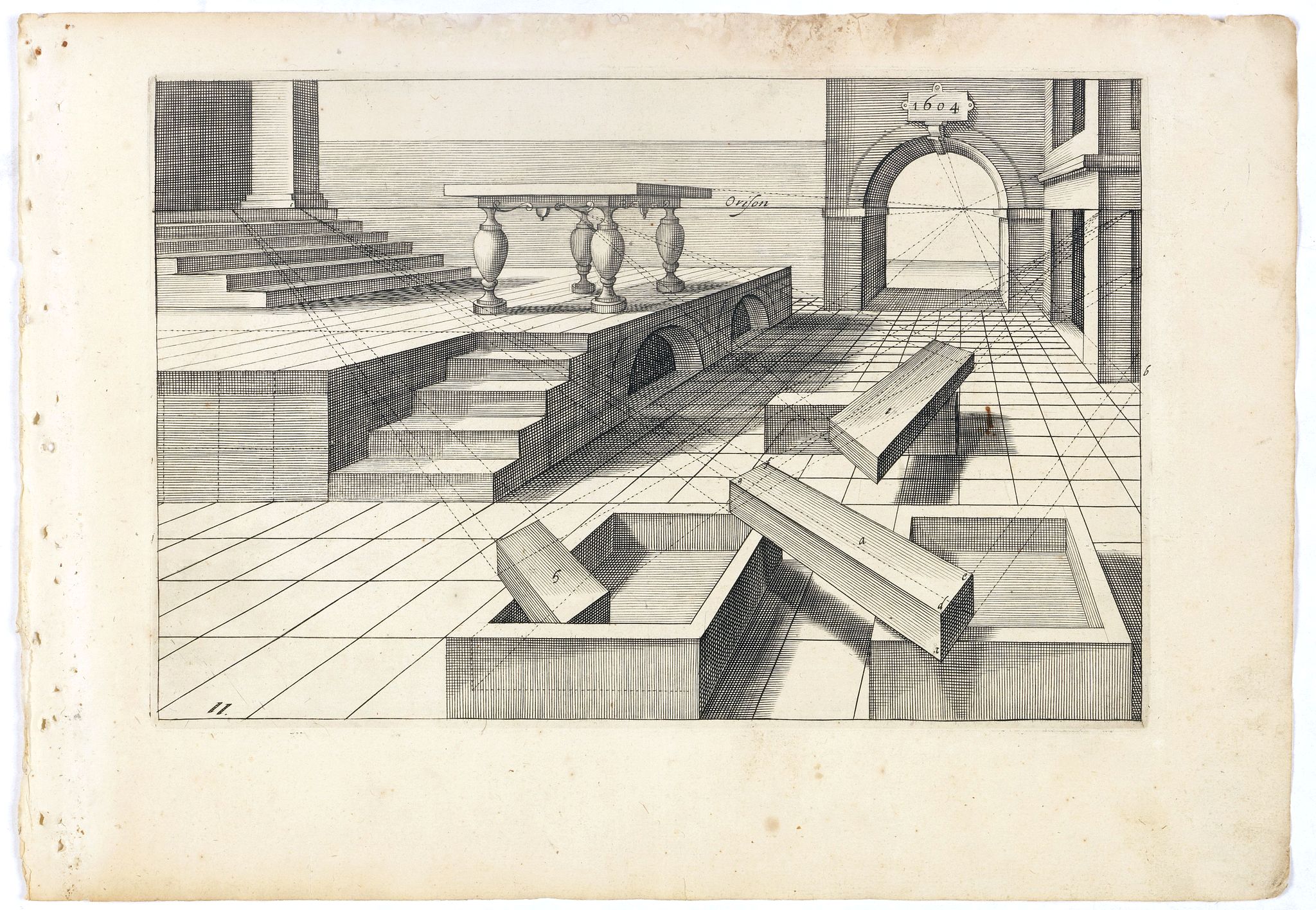 VREDEMAN DE VRIES, J. / HONDIUS, H., Perspective print by Vredeman de Vries. 11, antique map, old maps