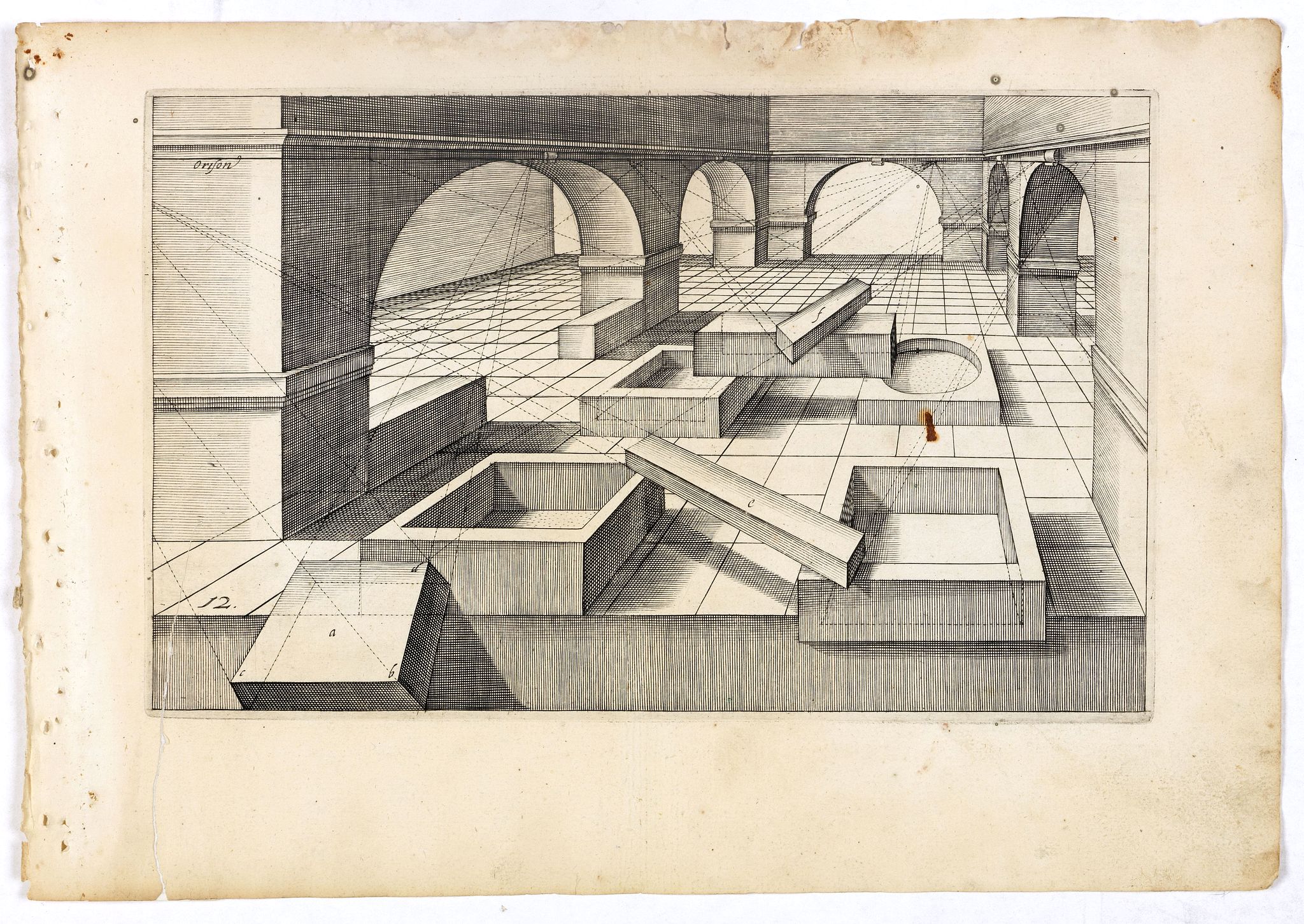 VREDEMAN DE VRIES, J. / HONDIUS, H., Perspective print by Vredeman de Vries. 12, antique map, old maps