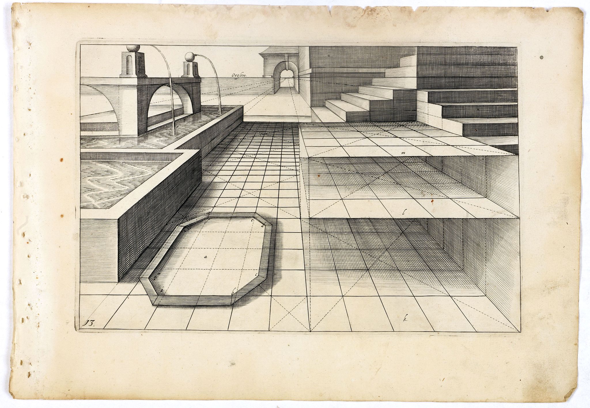 VREDEMAN DE VRIES, J. / HONDIUS, H., Perspective print by Vredeman de Vries. 13., antique map, old maps