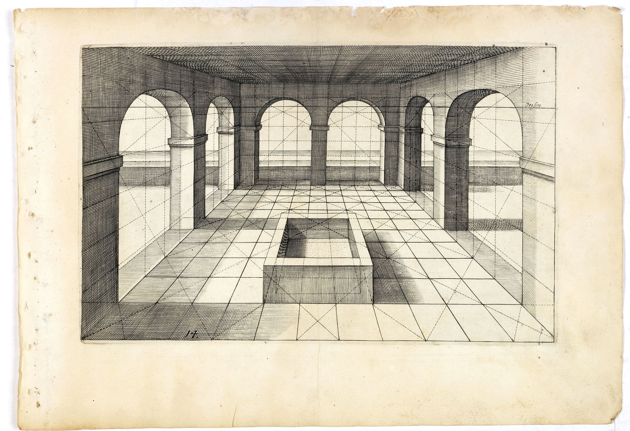VREDEMAN DE VRIES, J. / HONDIUS, H., Perspective print by Vredeman de Vries. 14., antique map, old maps