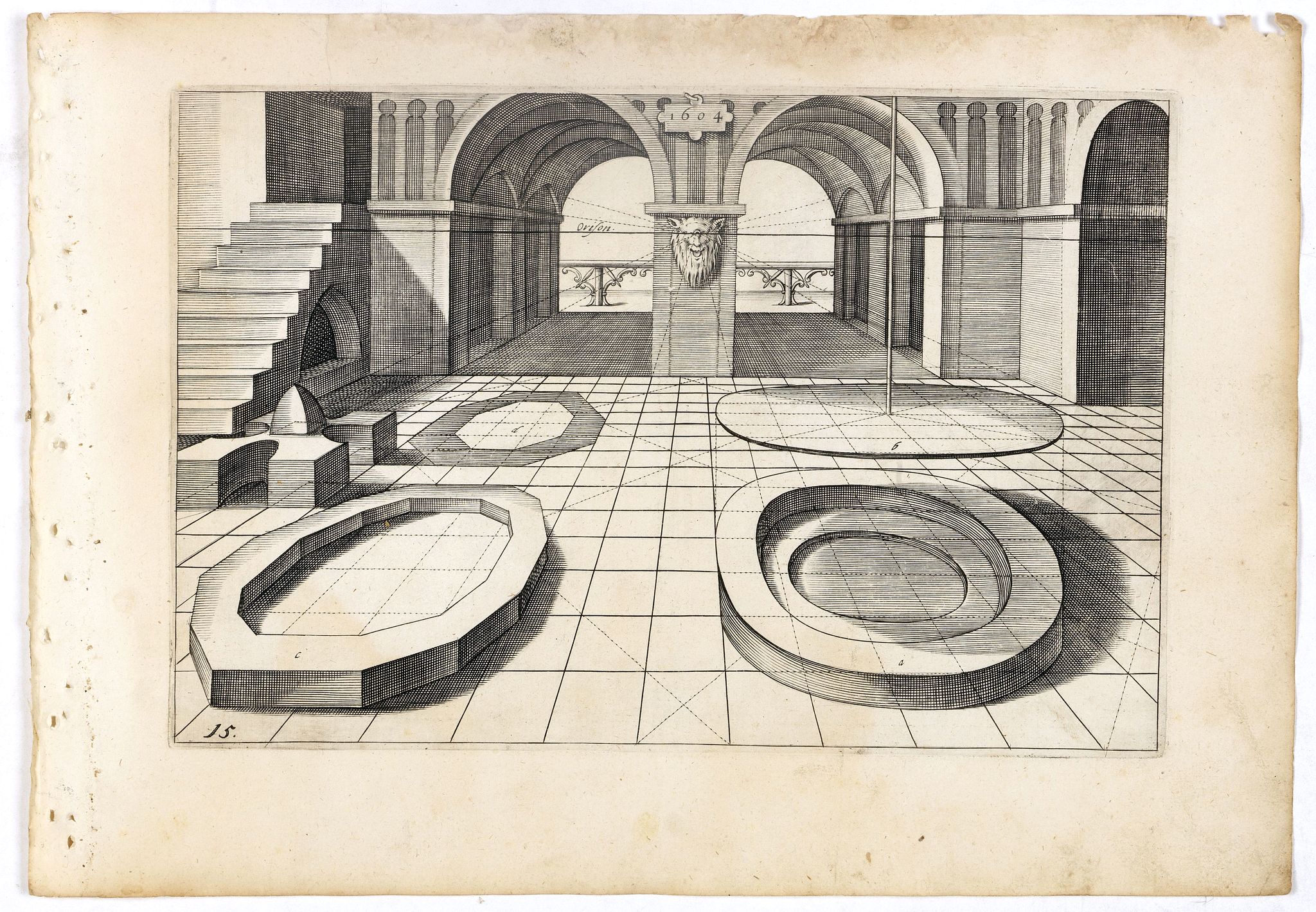 VREDEMAN DE VRIES, J. / HONDIUS, H., Perspective print by Vredeman de Vries. 15., antique map, old maps