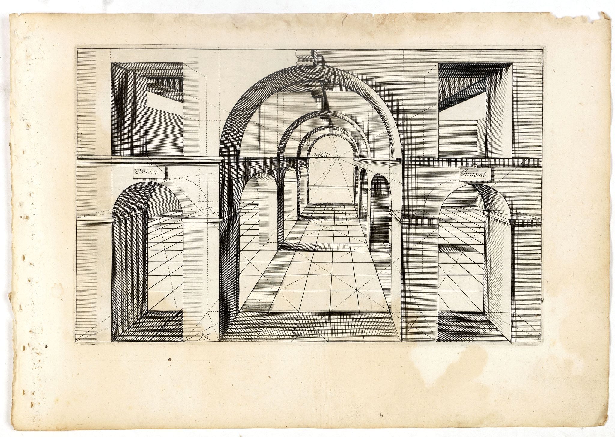 VREDEMAN DE VRIES, J. / HONDIUS, H., Perspective print by Vredeman de Vries. 16., antique map, old maps