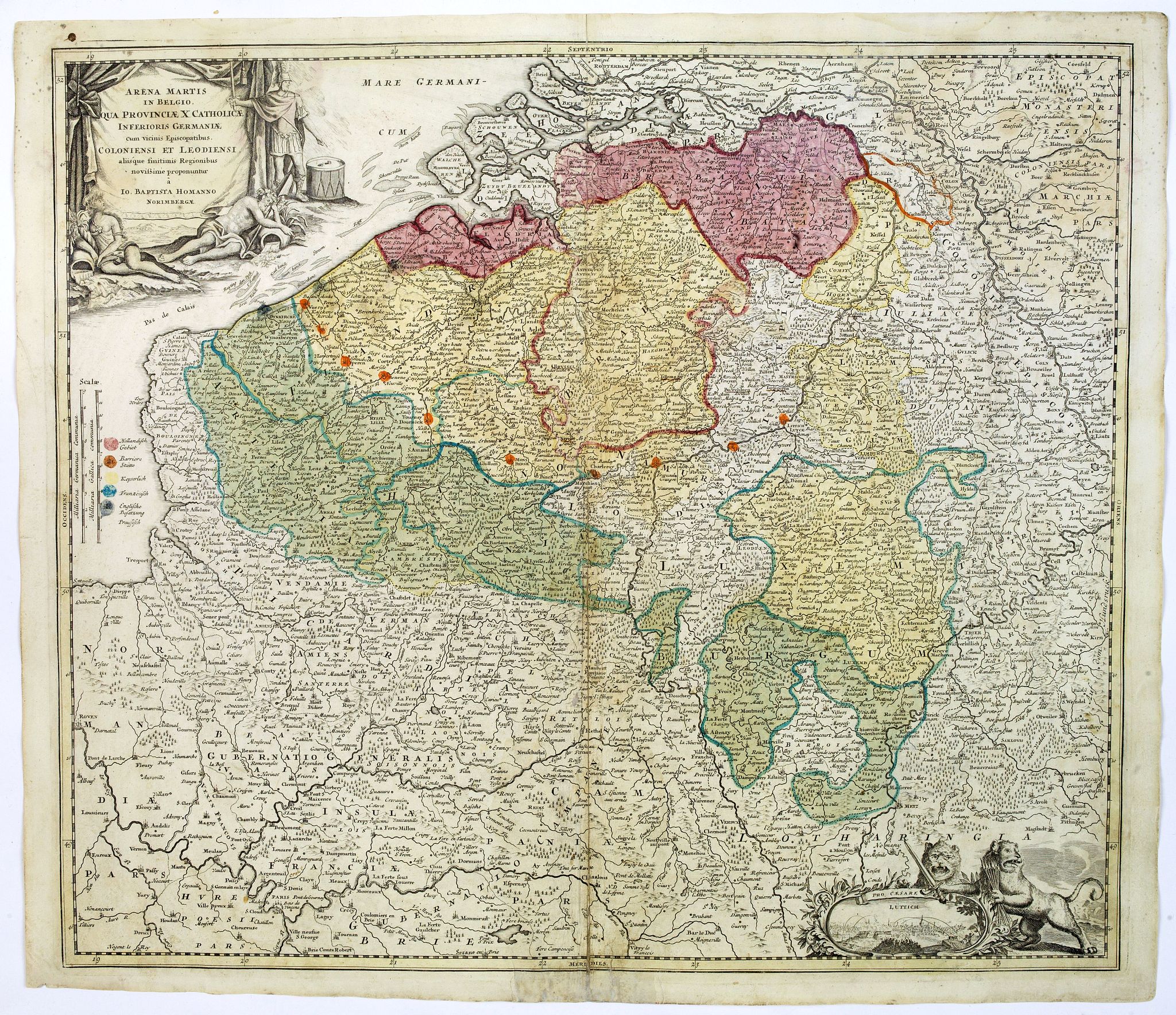 HOMANN, J.B., Arena Martis in Belgio qua provinciae X catholicae. . ., antique map, old maps