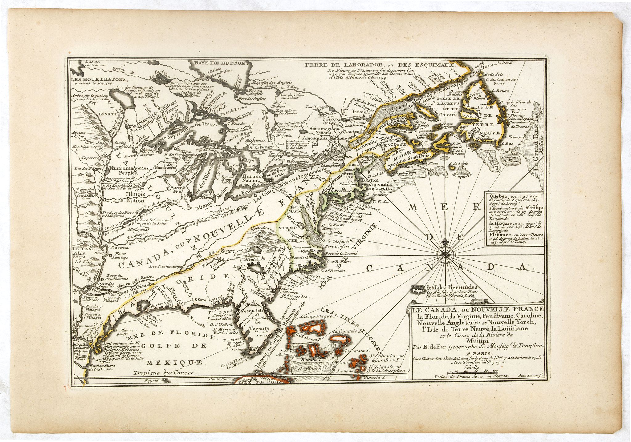 DE FER, N., Le Canada, ou Nouvelle France la Florida, la Virginie, Pensilvanie . . ., antique map, old maps
