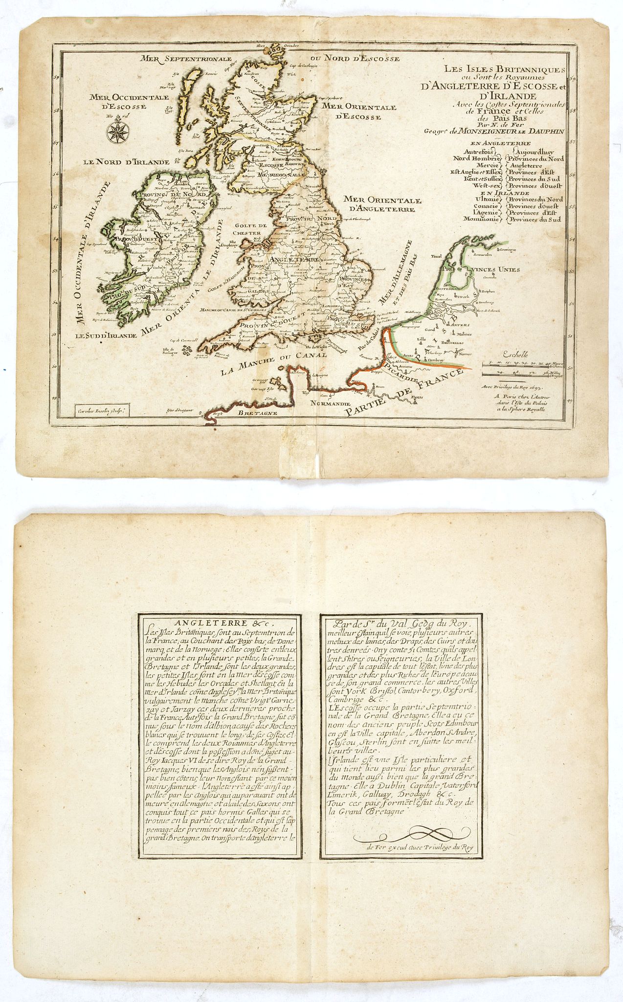 DE FER, N., Les Isles Britanniques ou sont les Royaumes . . ., antique map, old maps