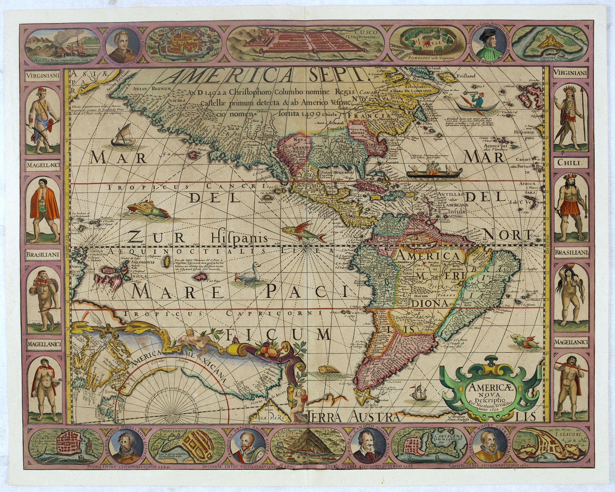 VISSCHER, N.J., Americae Nova Descriptio., antique map, old maps