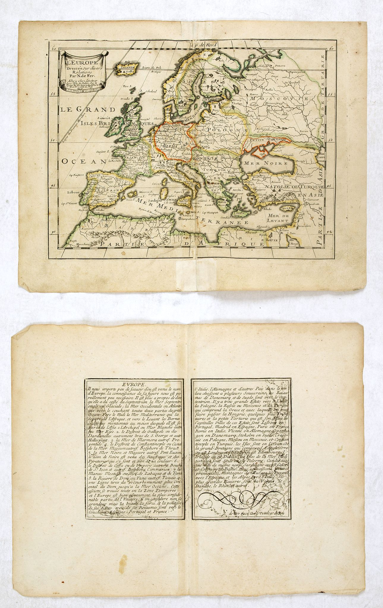 DE FER, N., L'Europe Dressée sur divers Relations Par N. de Fer., antique map, old maps