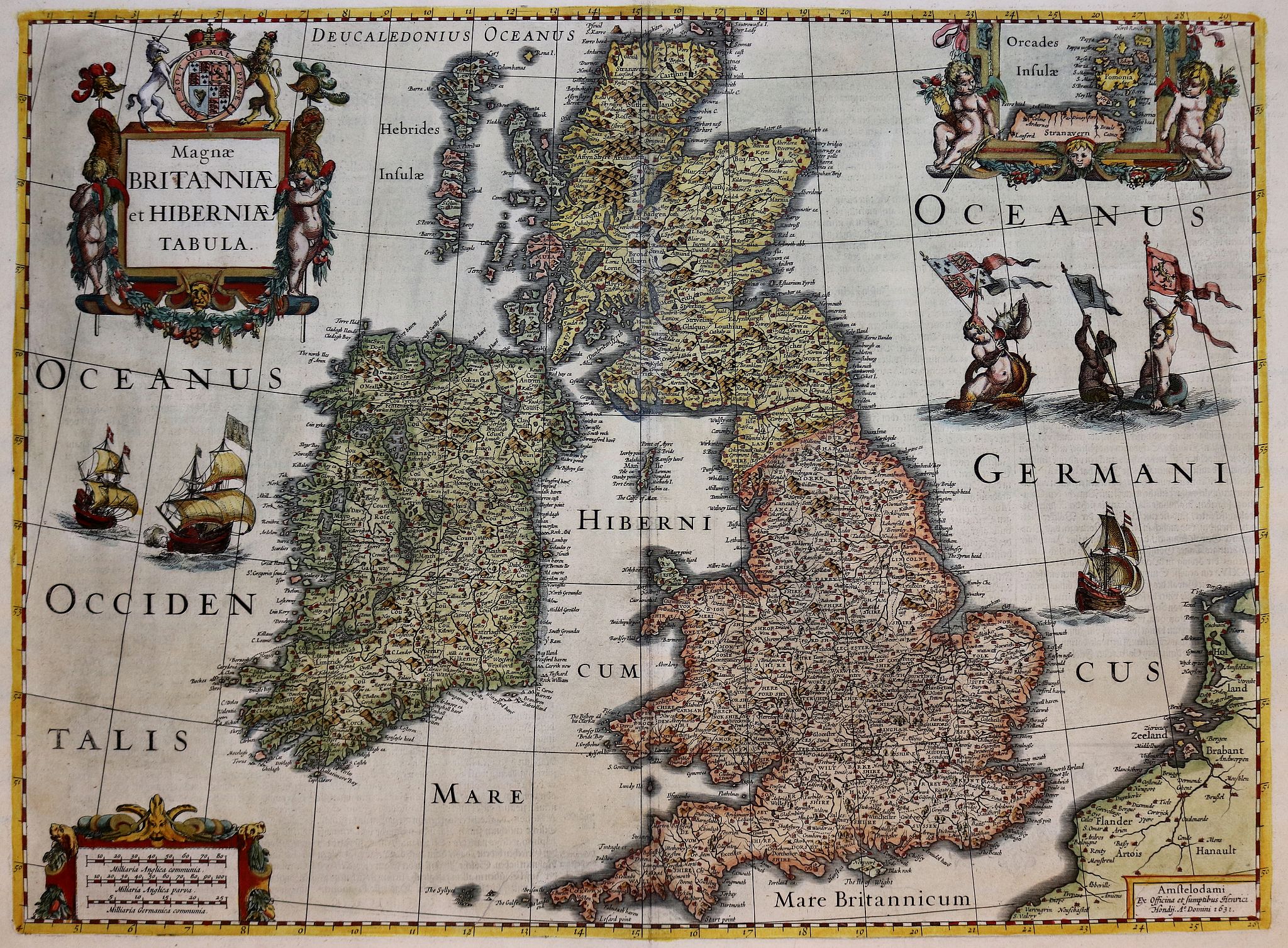 HONDIUS, H., Magnae Britanniae et Hiberniae Tabula., antique map, old maps