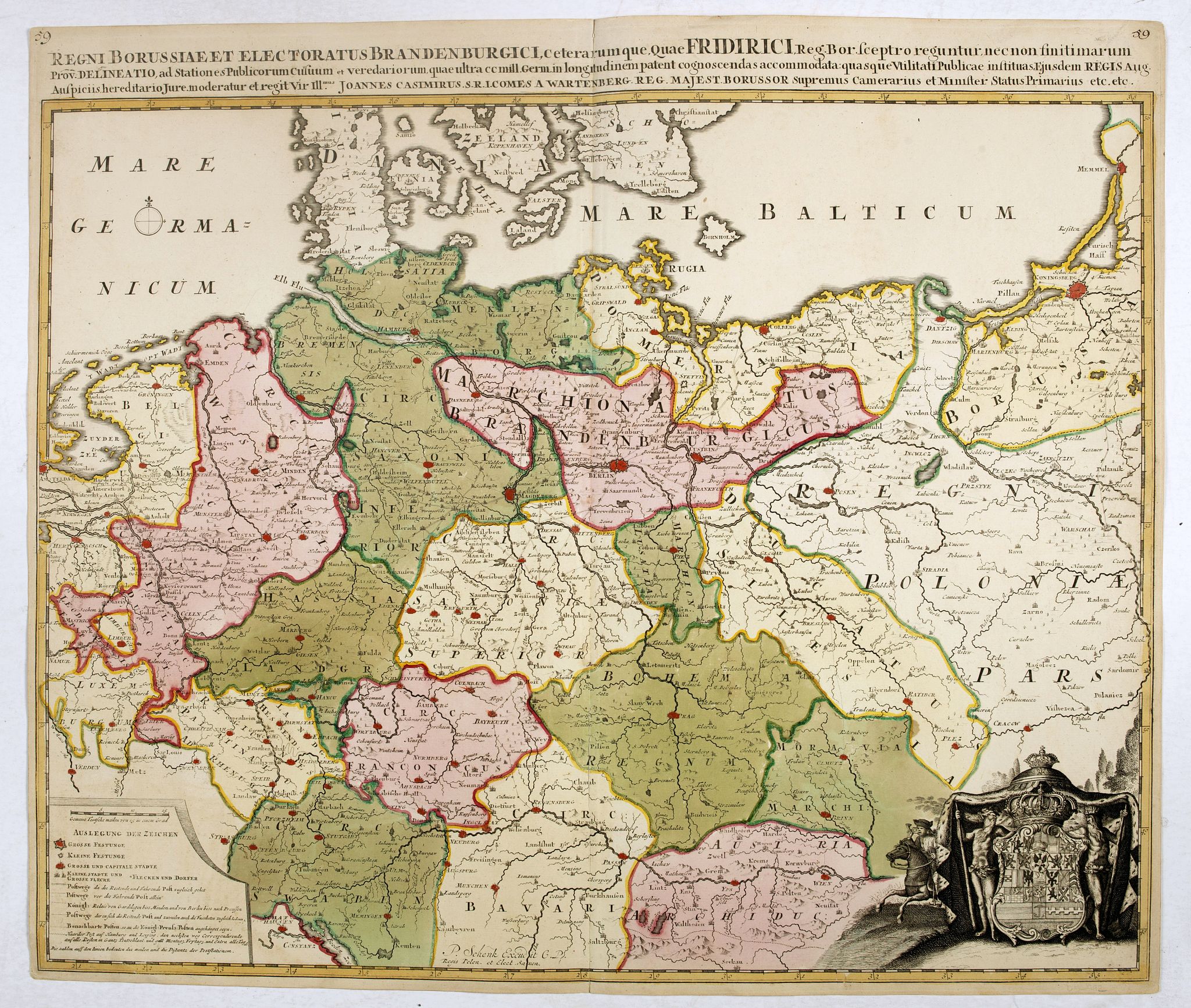 SCHENK, P., Regni Borussiae et Electoratus Brandenburgici, Ceterarum que, Quae Fridirici Reg. Bor. sceptro reguntur nec non finitimarum Prov. Delineatio. . ., antique map, old maps