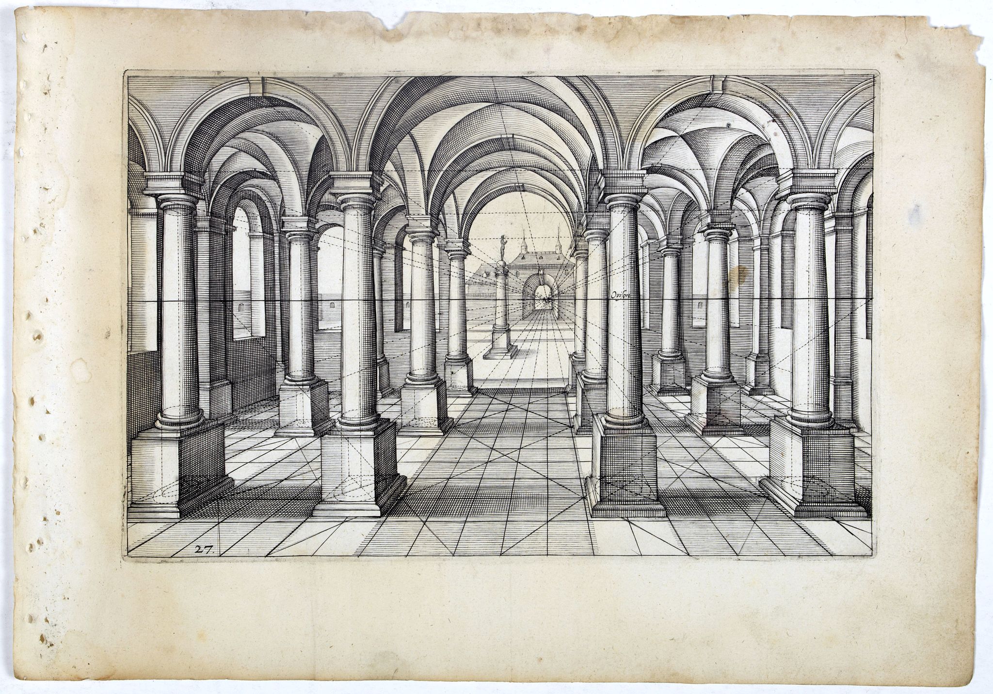VREDEMAN DE VRIES, J. / HONDIUS, H., Perspective print by Vredeman de Vries. 27., antique map, old maps
