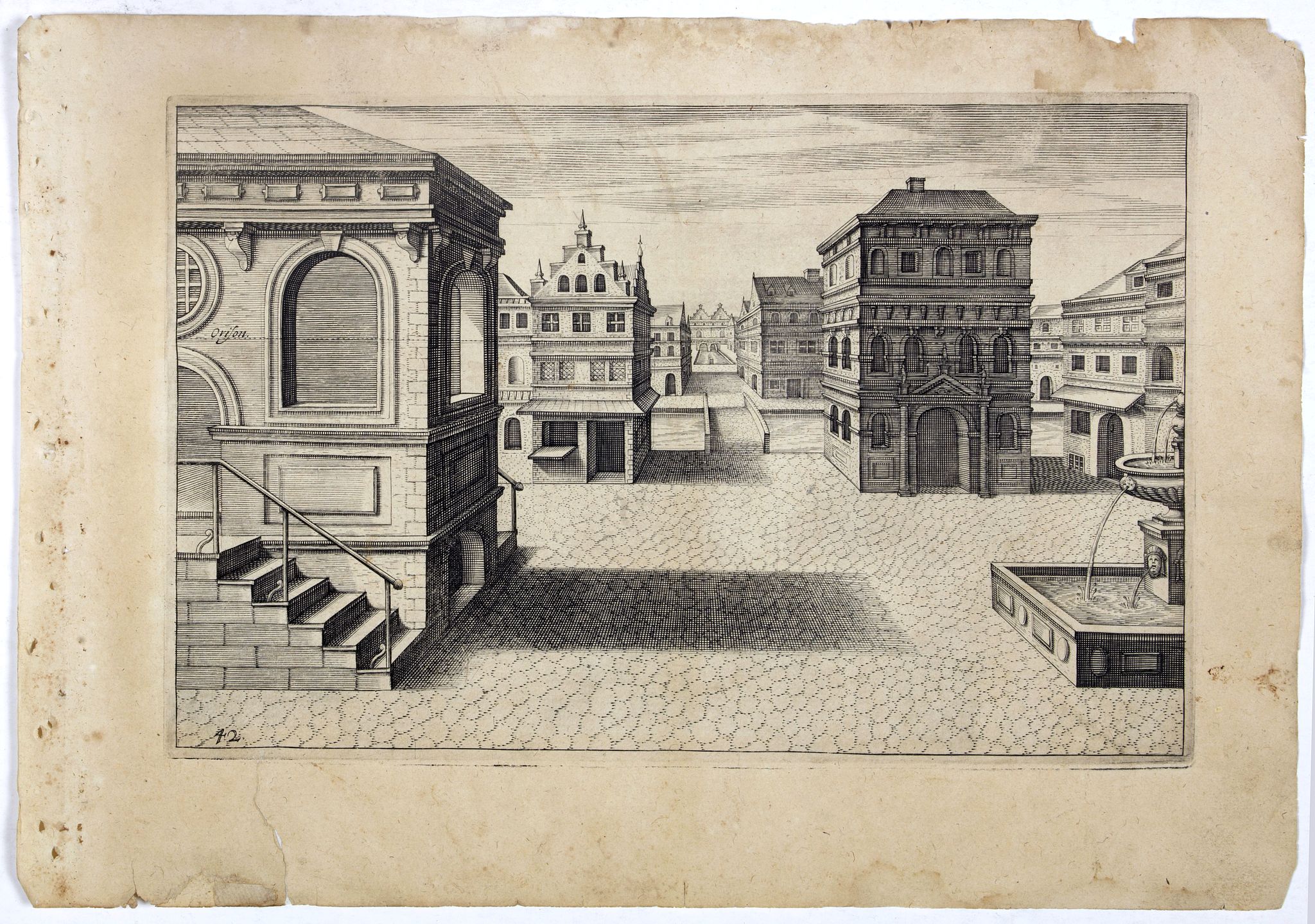 VREDEMAN DE VRIES, J. / HONDIUS, H., Perspective print by Vredeman de Vries. 42., antique map, old maps