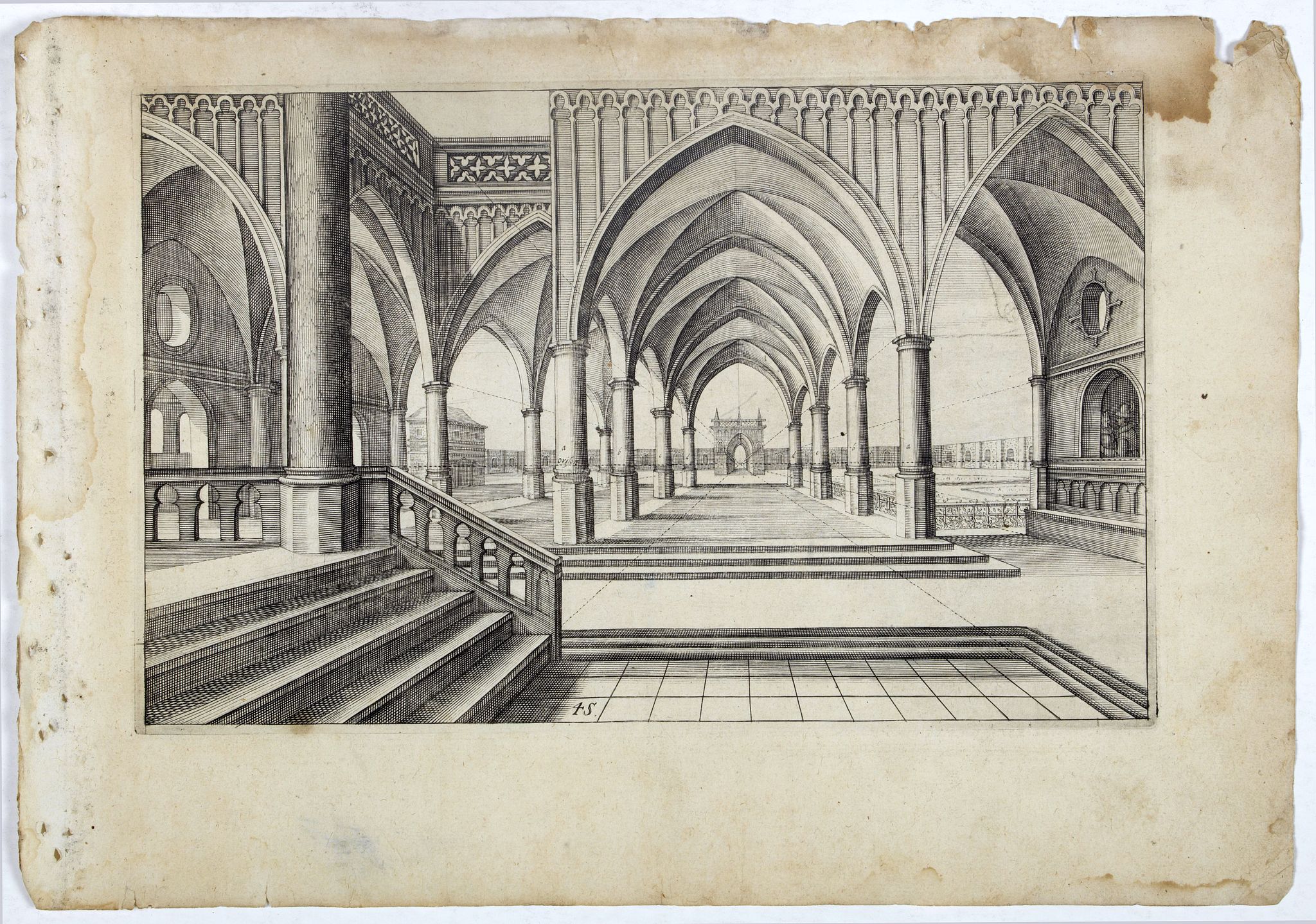 VREDEMAN DE VRIES, J. / HONDIUS, H., Perspective print by Vredeman de Vries. 45., antique map, old maps