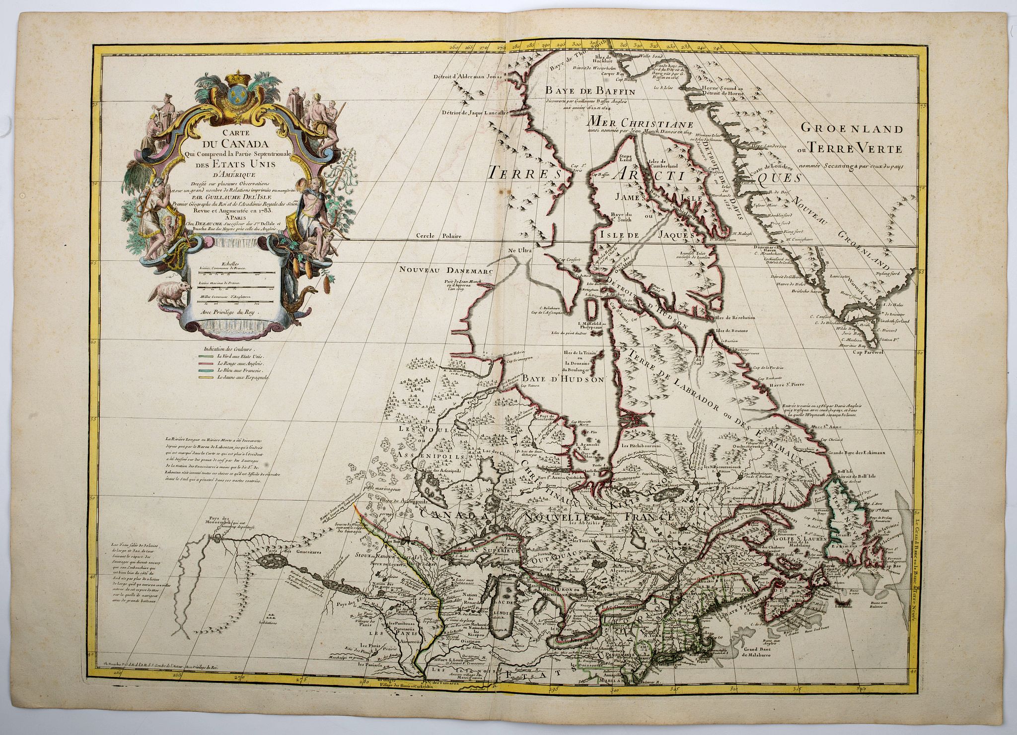 DE L'ISLE,G de./ DEZAUCHE, Carte du Canada, qui comprend la partie septentrionale.., antique map, old maps