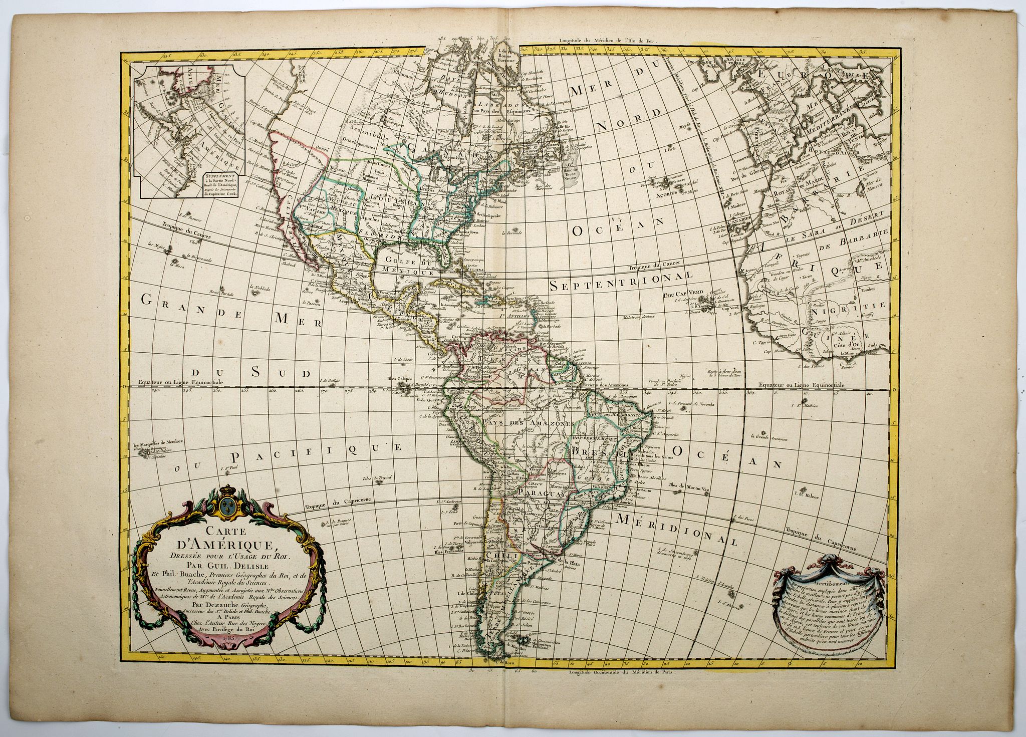 DELISLE / BUACHE / DEZAUCHE., Carte d'Amerique dressee pour l'Usage du Roi…, antique map, old maps