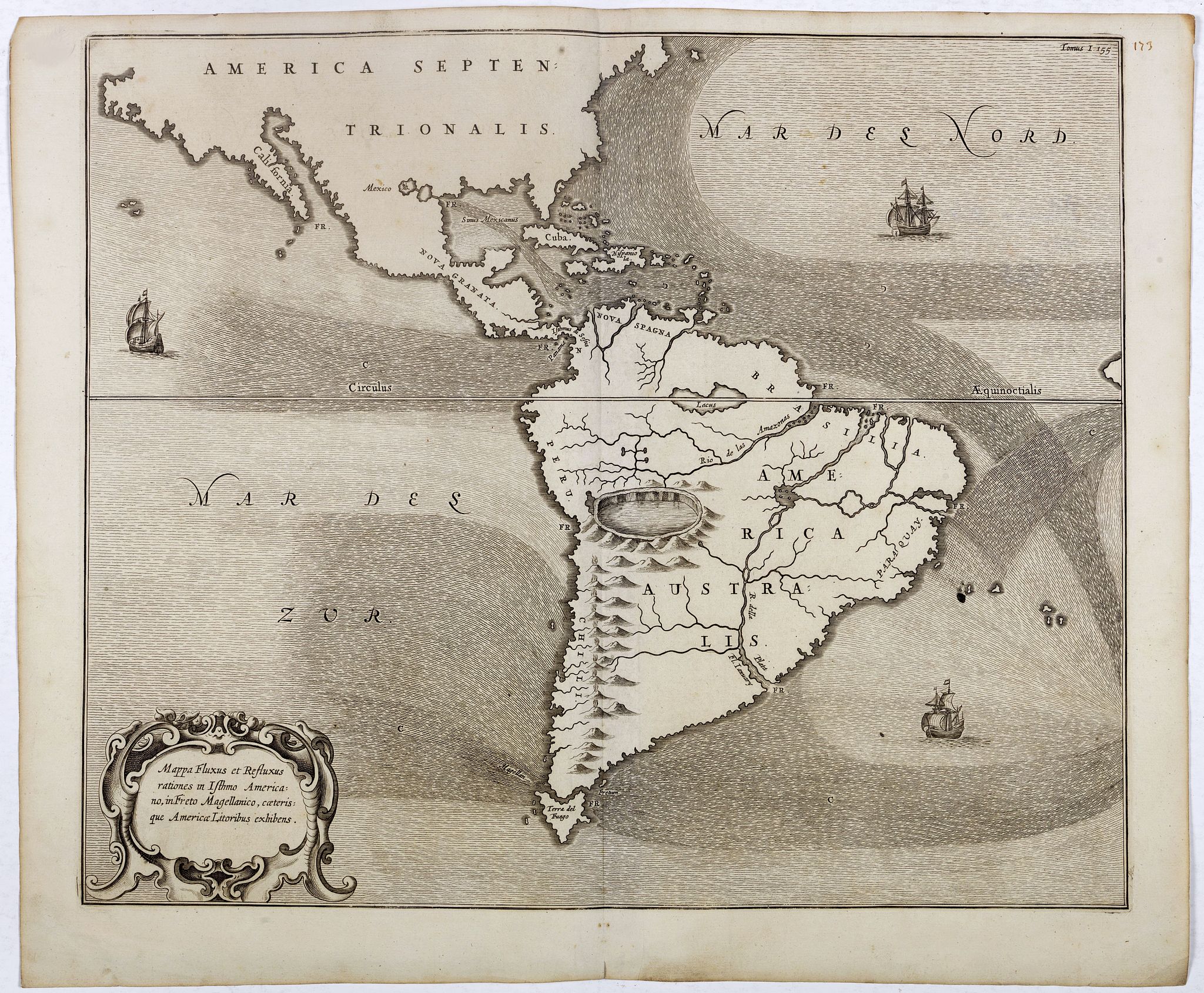 KIRCHER, A., Mappa Fluxus et reflxurationes in Isthmus America . . ., antique map, old maps