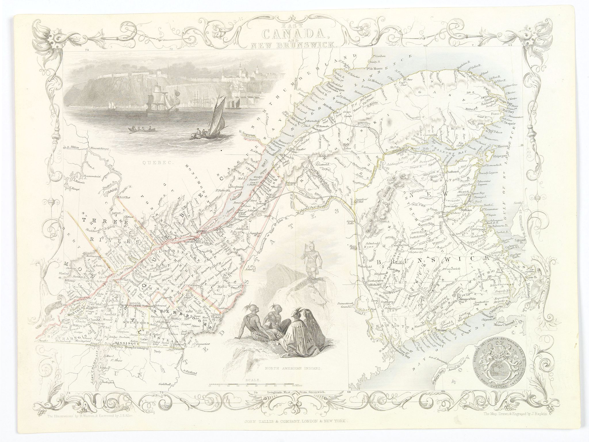 TALLIS, John., East Canada and New Brunswick., antique map, old maps