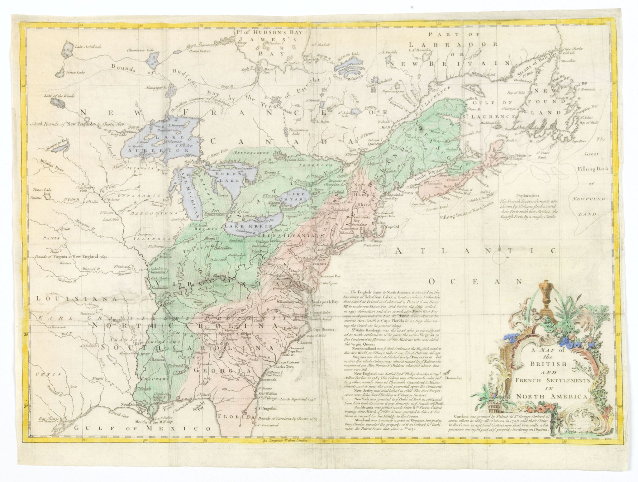 GENTLEMANS MAGAZINE., A Map of the British and French Settlements in North America., antique map, old maps