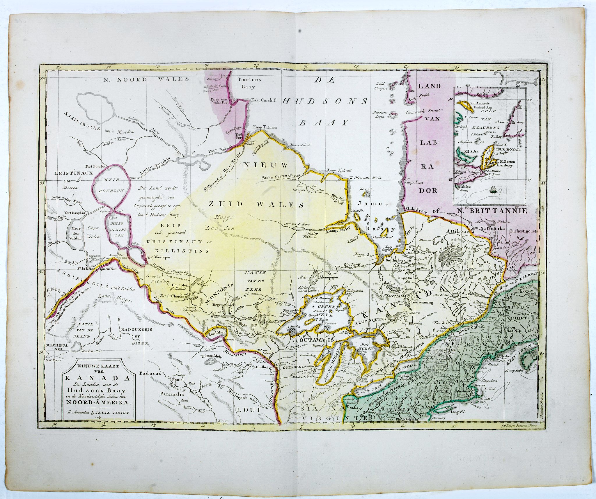 TIRION, I., Nieuwe kaart van Kanada . . ., antique map, old maps