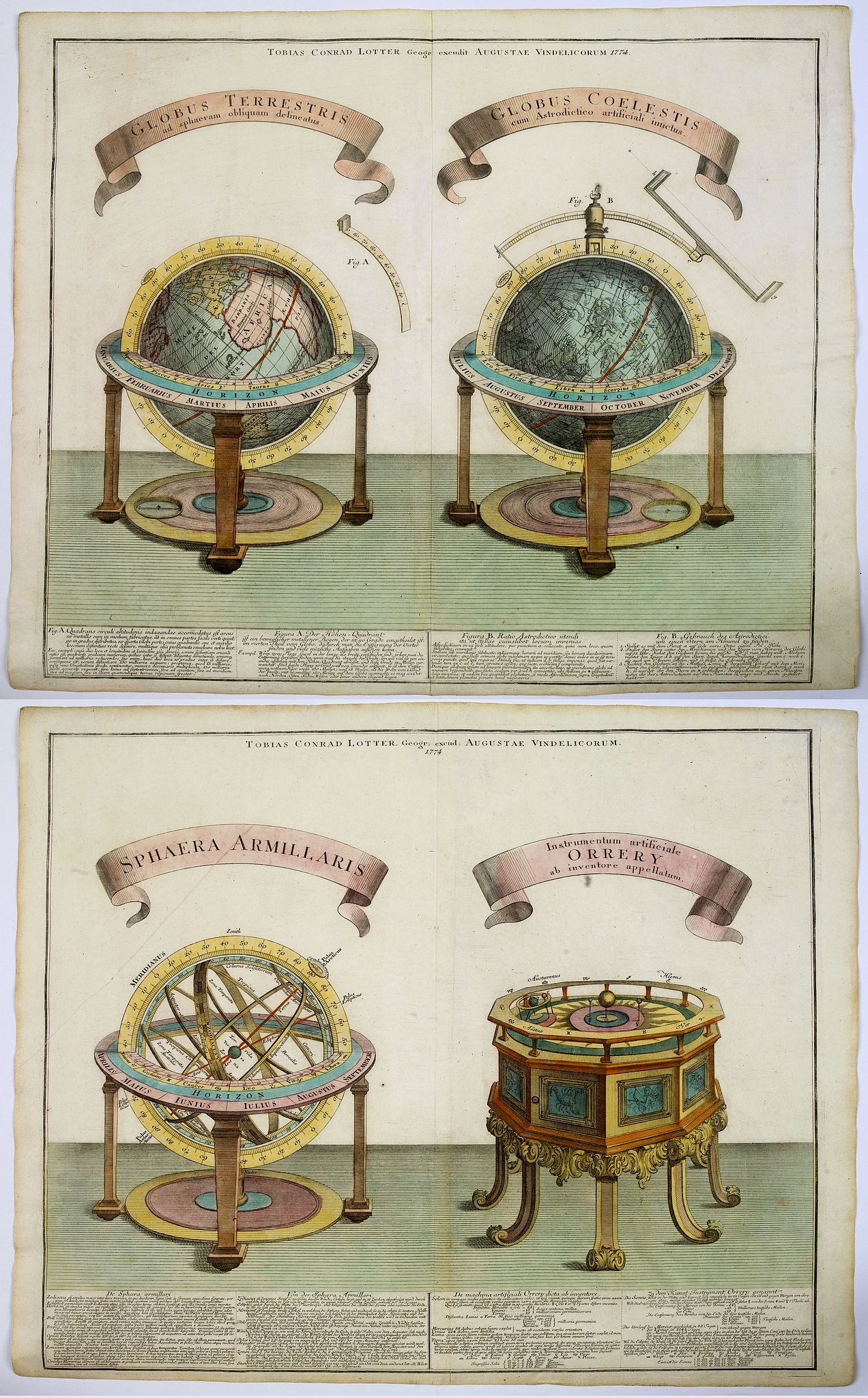 LOTTER, T.C., Sphaera Armillaris /.. Orrery (and) Globus Terrestris../ Globus Coelestis. . ., antique map, old maps