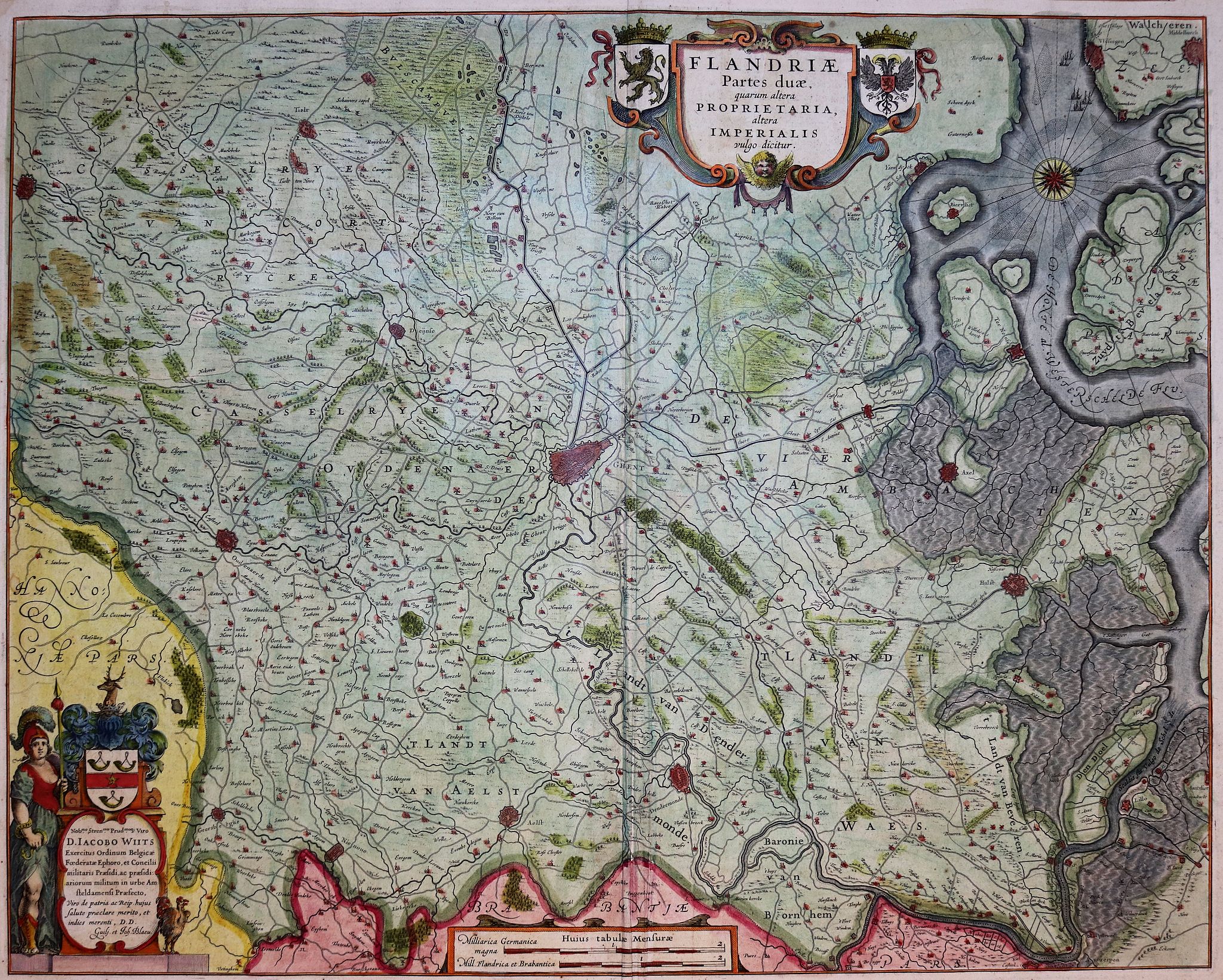 BLAEU, W., Flandriae Partes duae quarum altera proprietaria . . ., antique map, old maps
