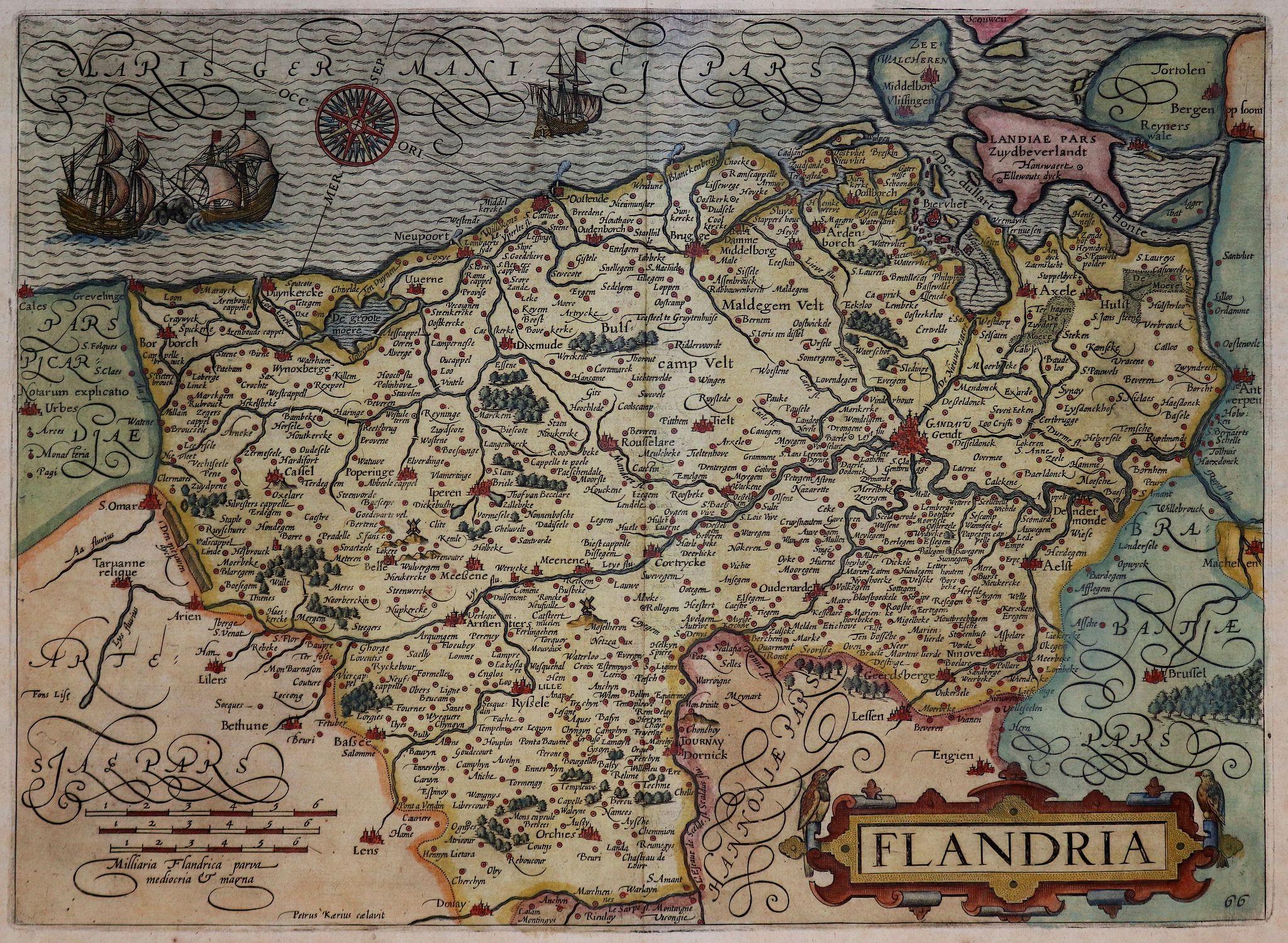 GUICCIARDINI, L., Flandria., antique map, old maps