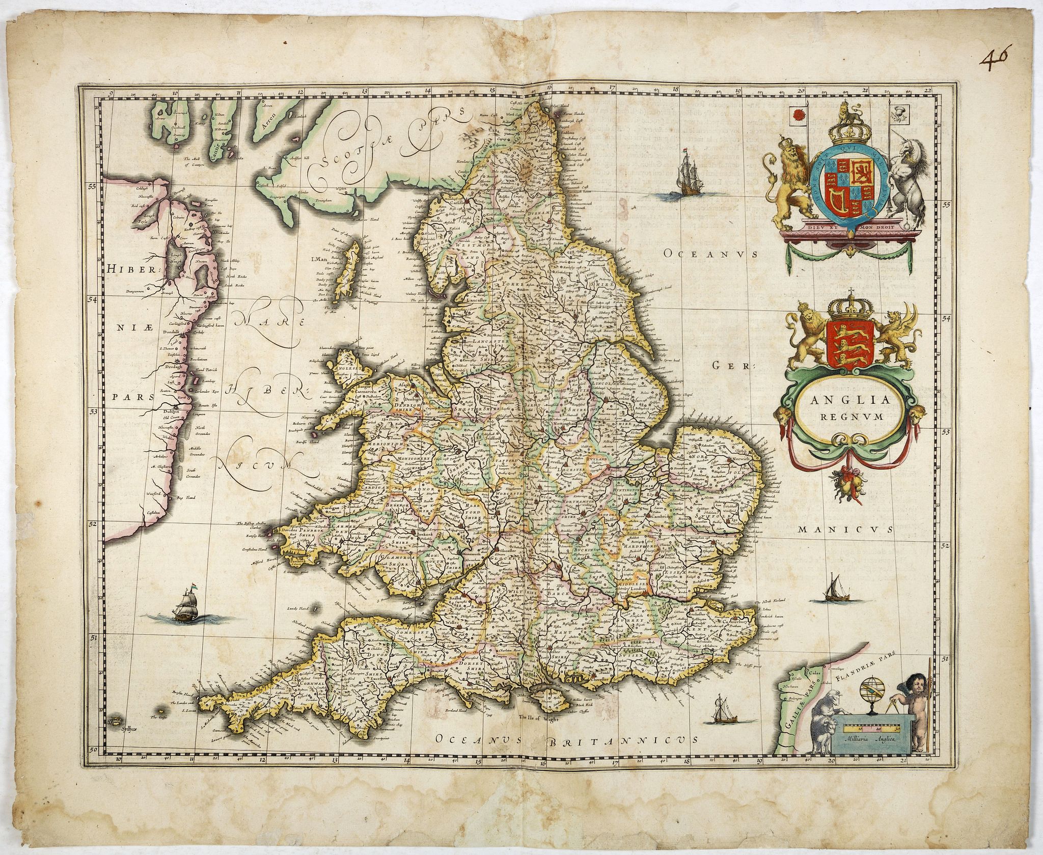BLAEU, W., Anglia Regnum., antique map, old maps