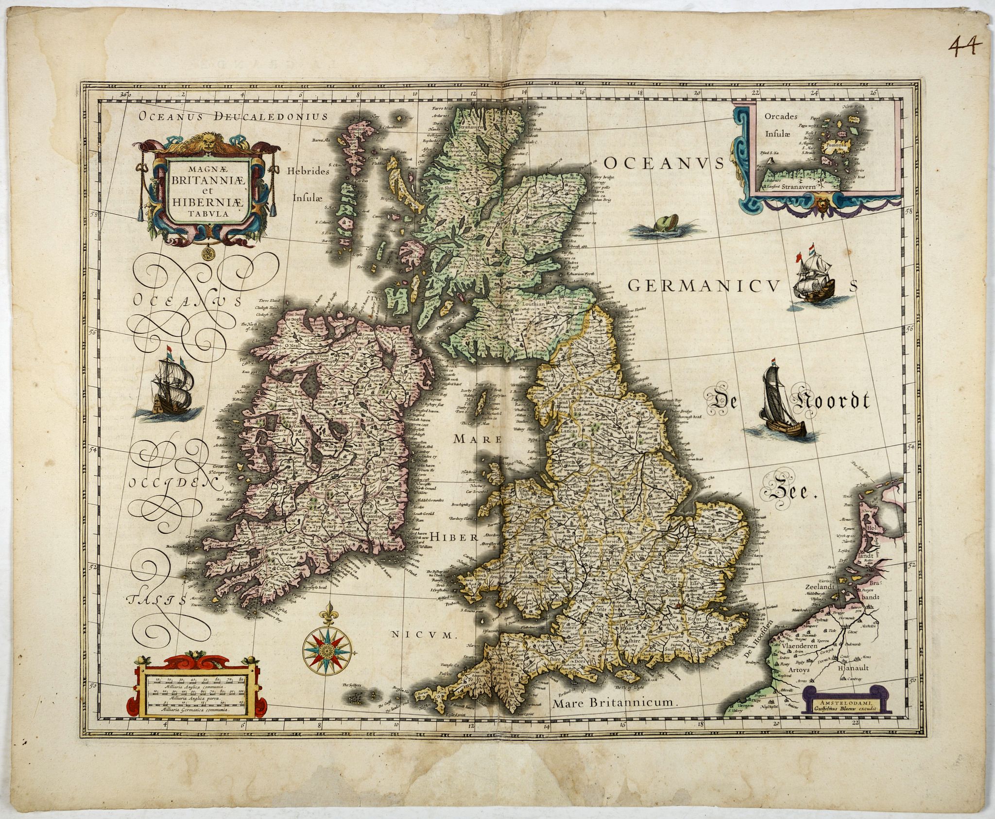 BLAEU, W., Magnae Britanniae et Hiberniae Tabula., antique map, old maps